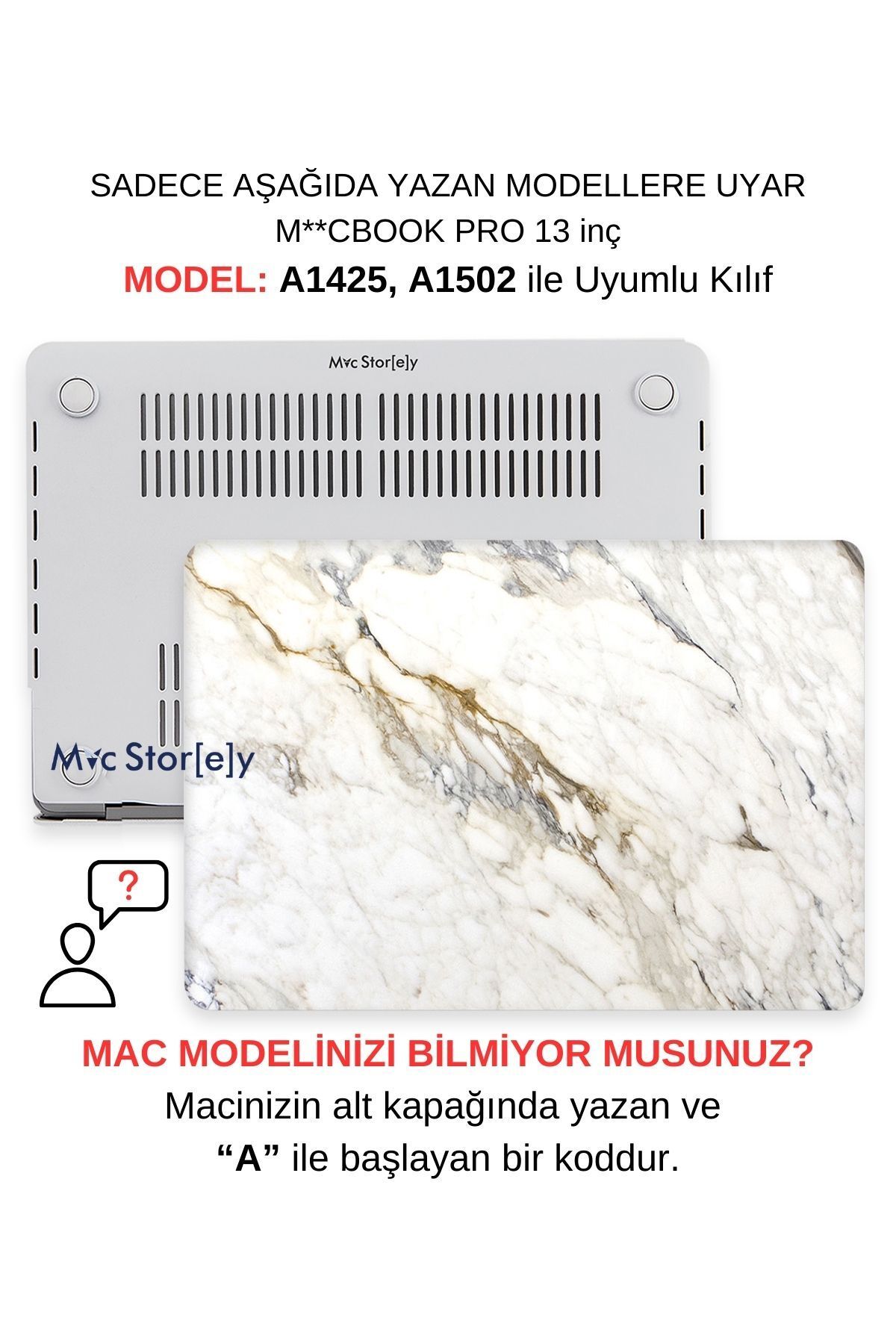 Mcstorey Macbook Pro Kılıf 13 Inç Mermer08nl (ESKİ HDMI'LI MODEL 2012-2015) A1425 A1502 Ile Uyumlu