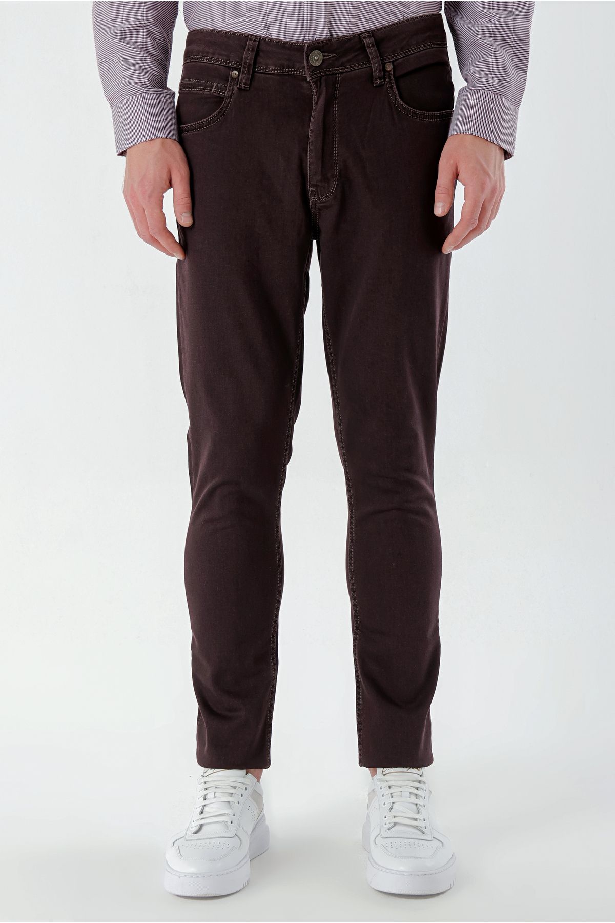 Morven Erkek Bordo Explorer Pamuk 5 Cep Slim Fit Pantolon