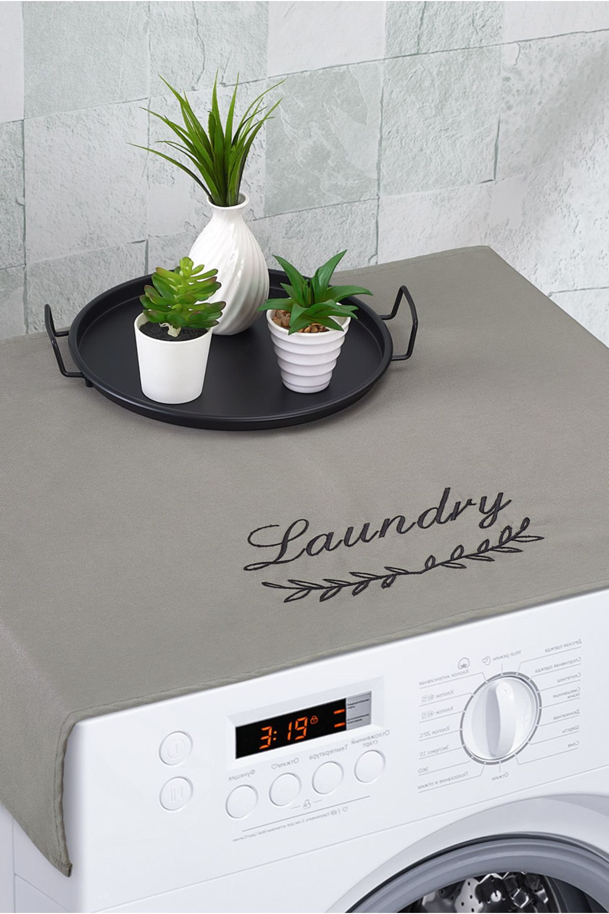 HOMELKA Çamaşır Makinesi Örtüsü Nakışlı Sıvı Geçirmez Kumaş Yeşil Renk