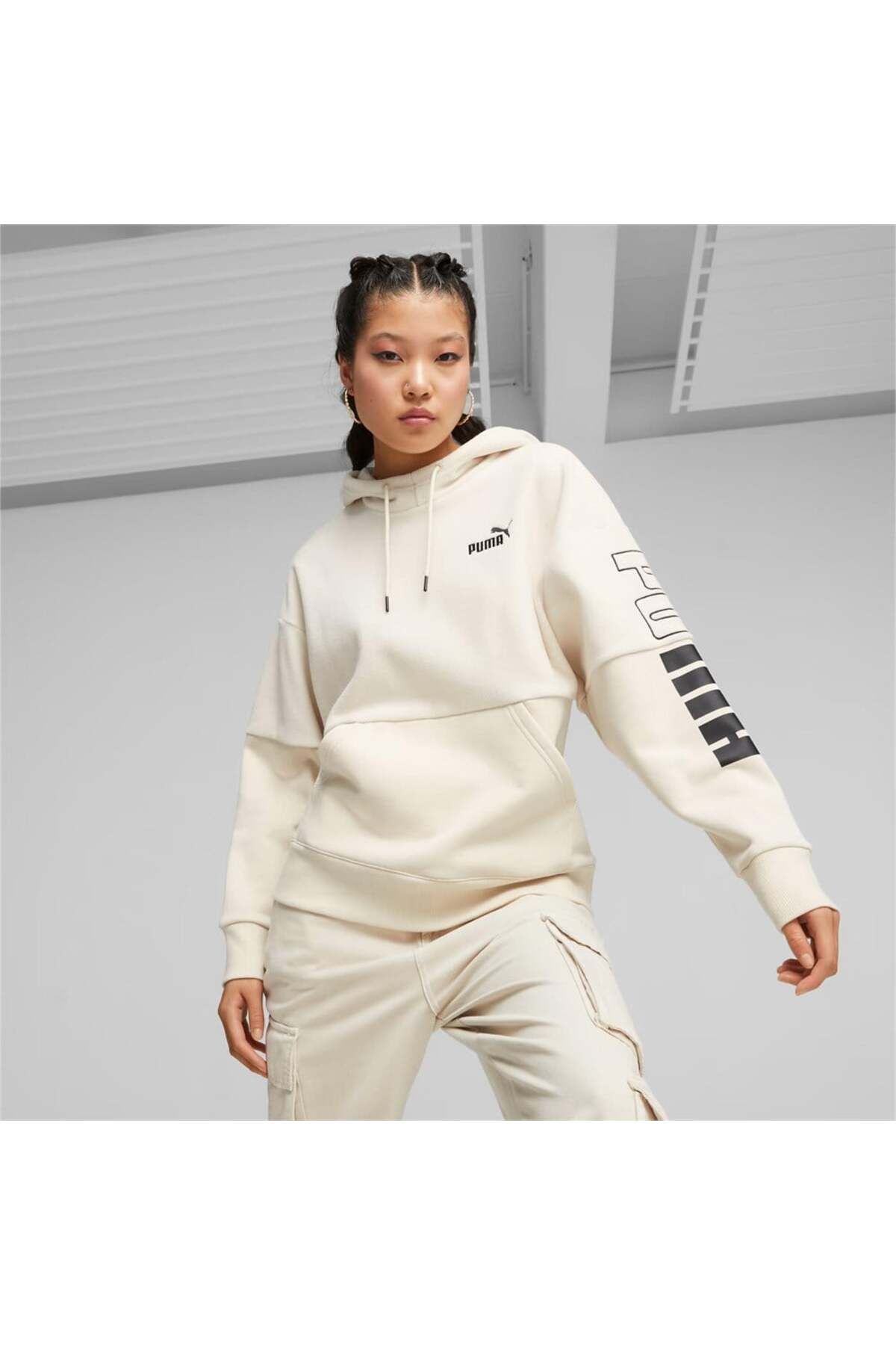 Puma PUMA POWER Colorblock High-Neck Hoodie Turuncu Kadın Eşofman Üstü