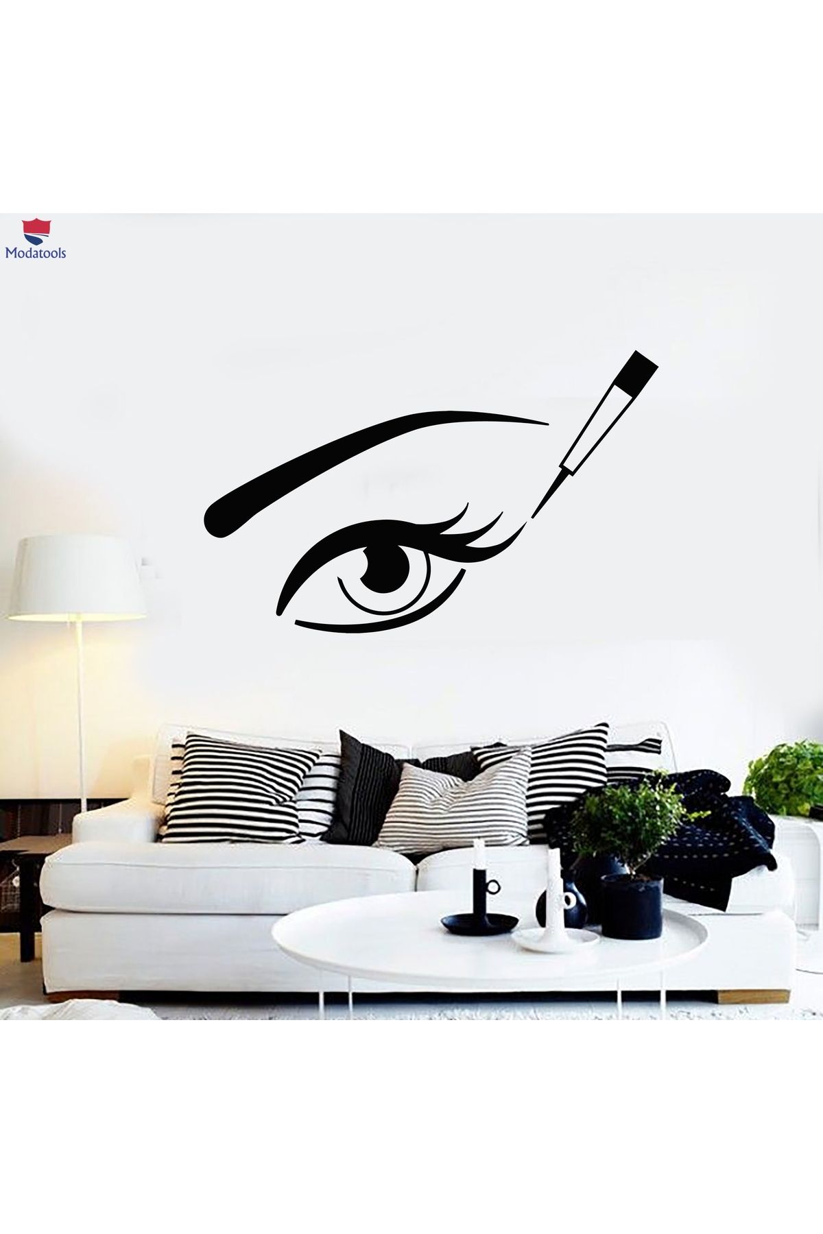 Modatools Dekoratif Duvar Sticker Kadın Göz Makyajı Uzun Kirpikler Güzellik Salonu Çıkartmaları