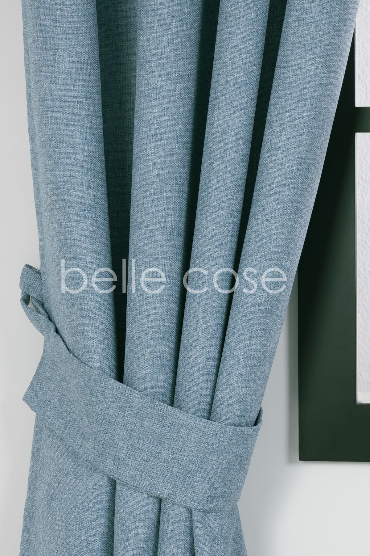 Belle Cose Hasır Keten Görünümlü Yarı Karartma Blackout Fon Perde Pilesiz Dikim Mavi