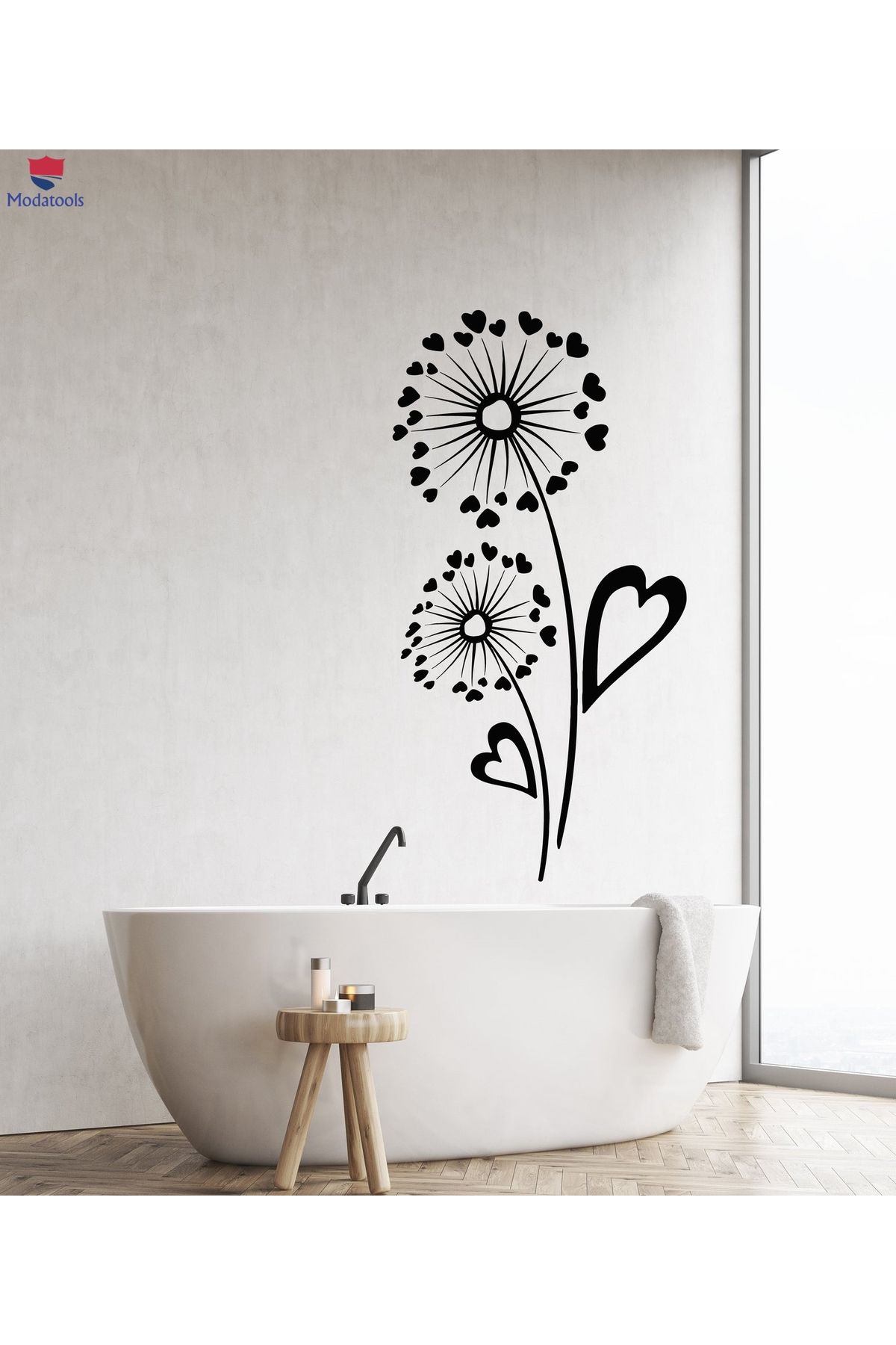 Modatools Oturma Odası, Yatak Odası Duvar Sticker Karahindiba Çiçek Kalp Sembolü Romantik Aşk Çıkartmaları