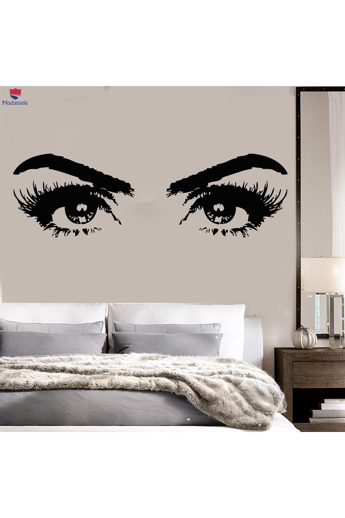 Modatools Dekorasyon Duvar Sticker Kadın Gözler Güzellik Salonu Kız Odası Makyaj Çıkartmalar Hediyelik
