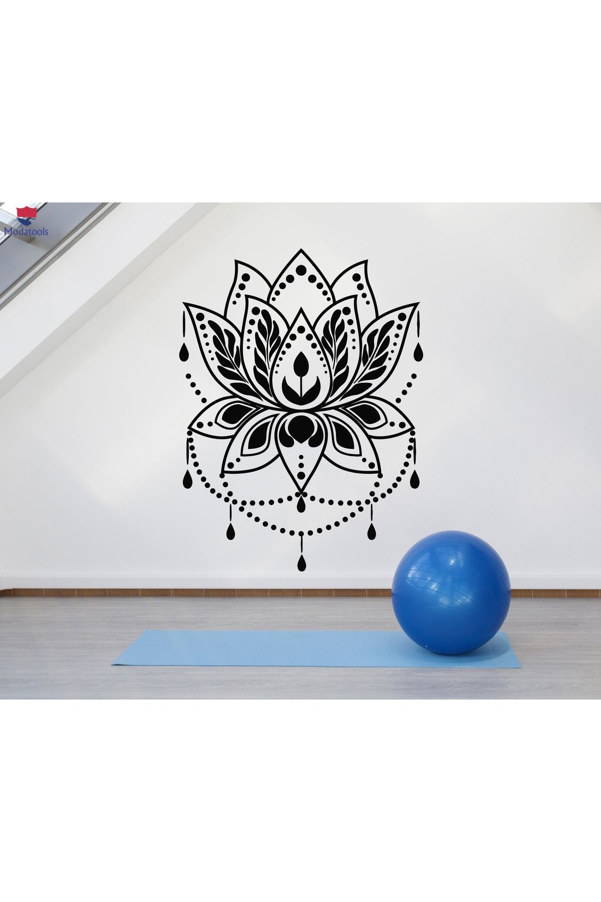 Modatools Oturma Odası, Yatak Odası Duvar Sticker Lotus Çiçeği Budizm Yoga Sembolü Relax Çıkartmalar