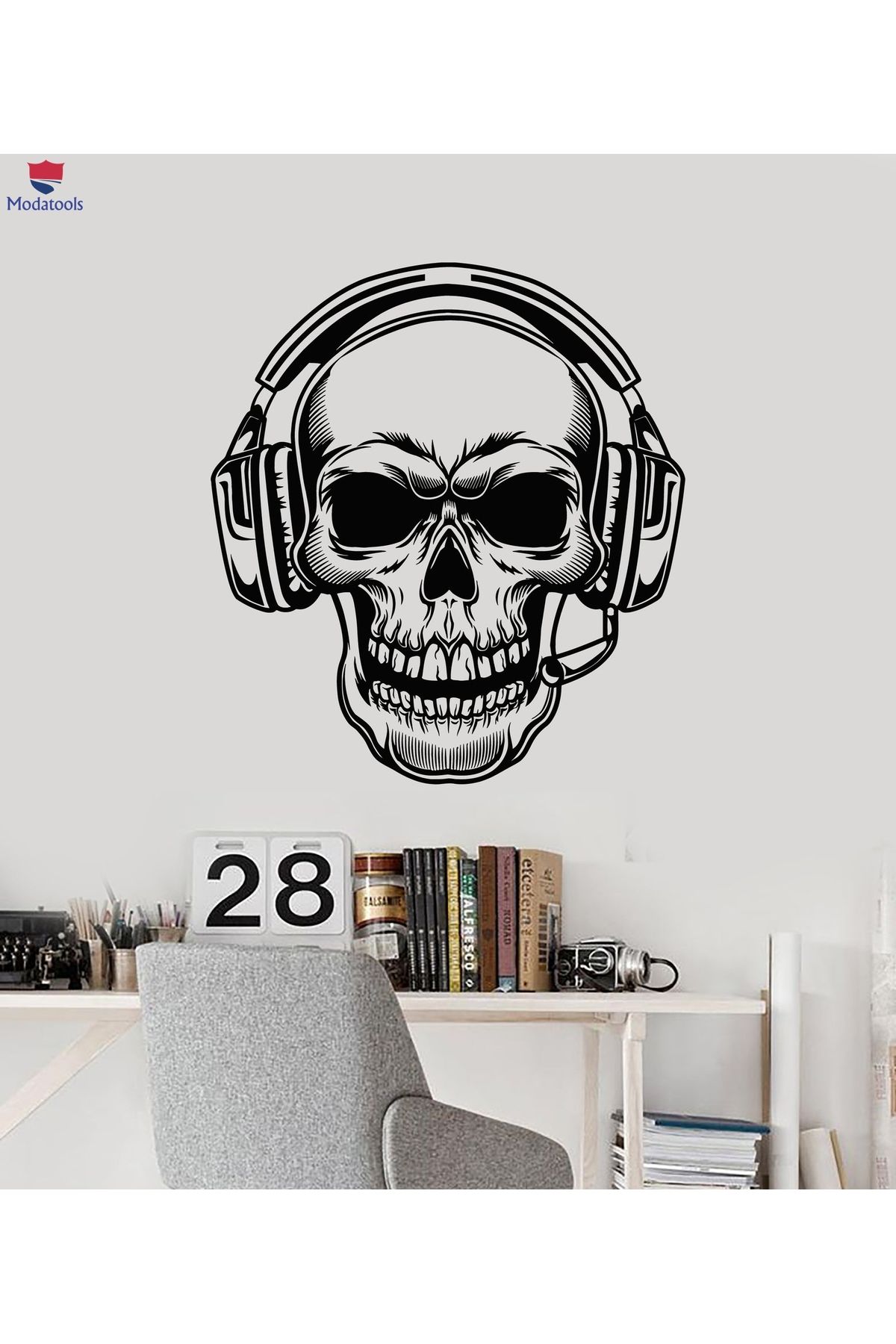 Modatools Oyun Bölgesi Duvar Sticker Kafatası Oyuncu Oyuncu Kulaklıkları Oyun Bölgesi Dekor Çıkartmaları