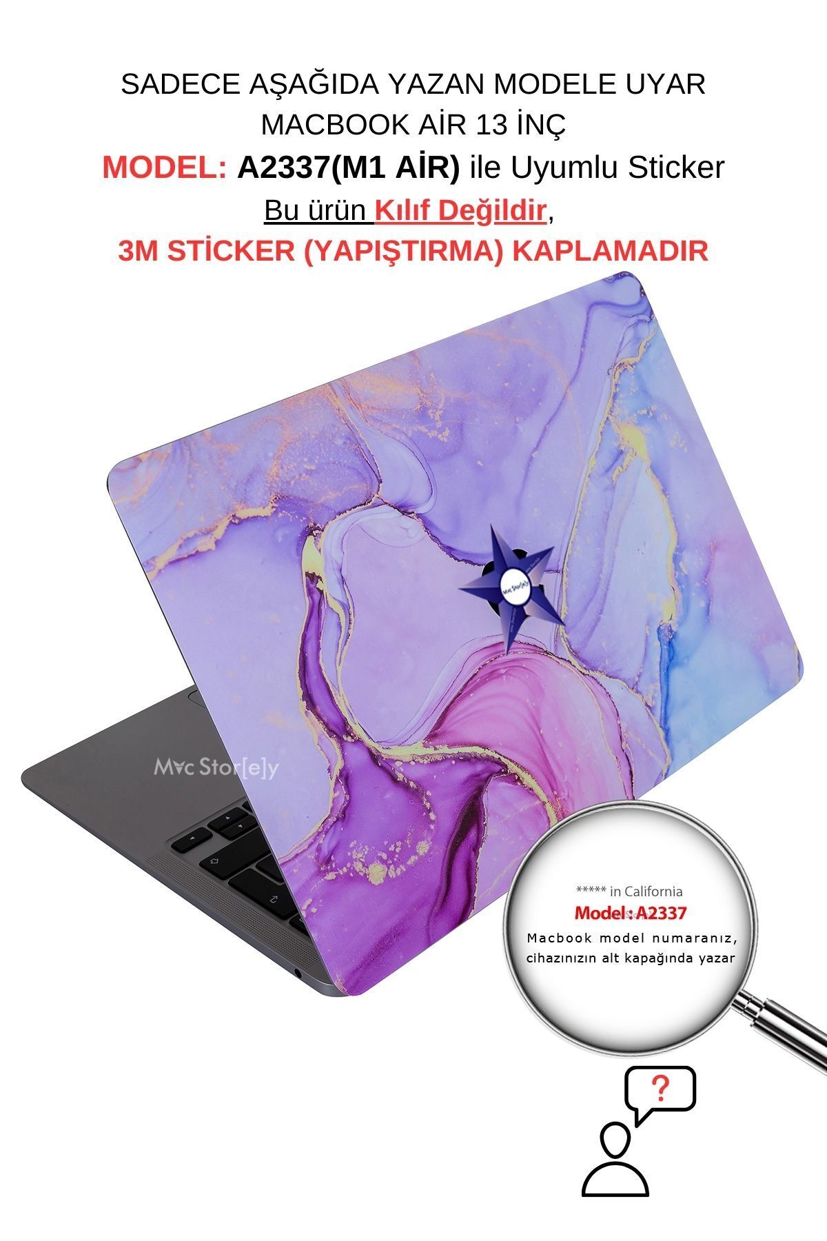 Mcstorey Macbook Air M1 Kılıf 13inç Yapıştırma Sticker A2337 Ile Uyumlu Kaplama Laptop Koruyucu Marble14