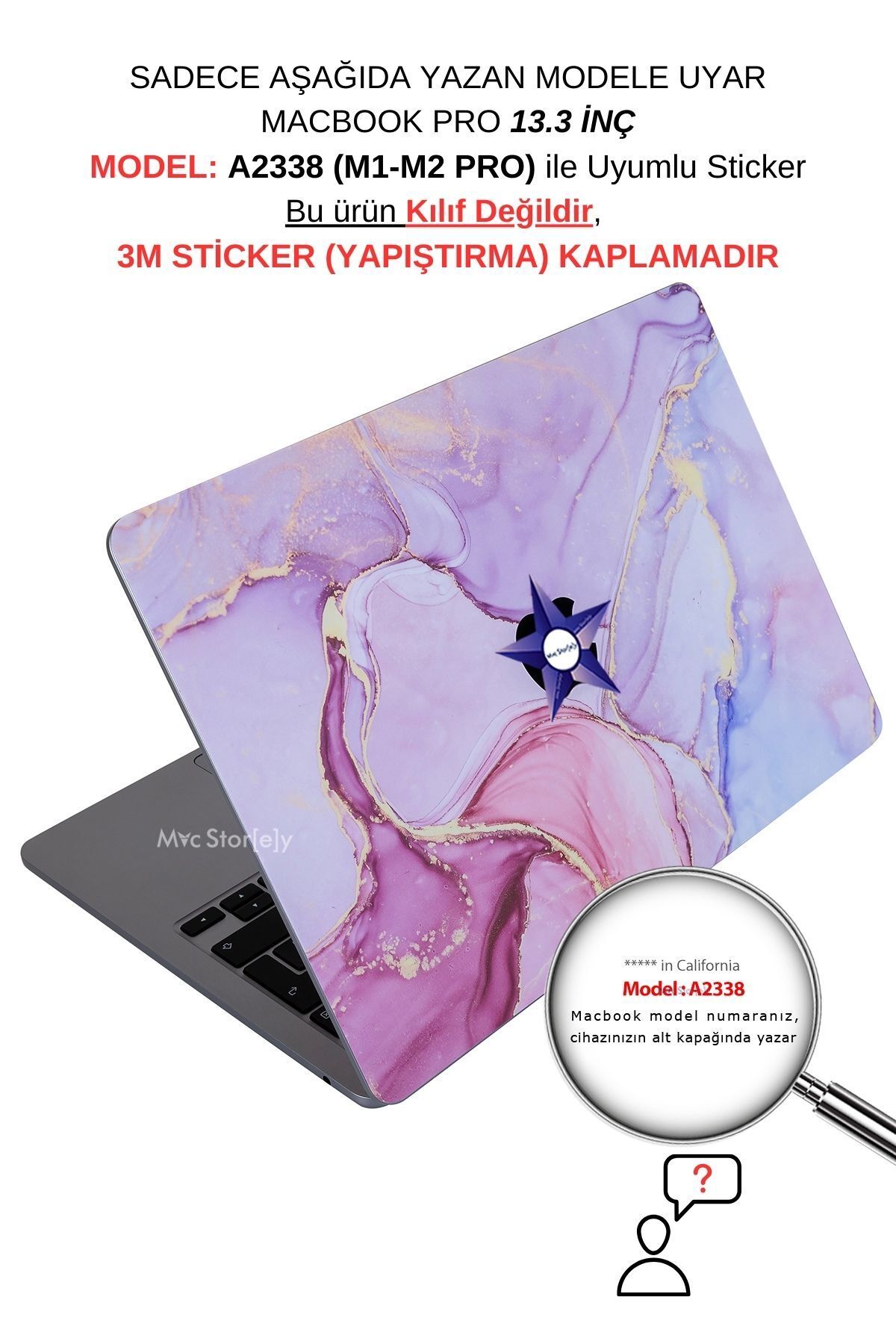 Mcstorey Macbook Pro M1-m2 Kılıf 13inç Sticker Yapıştırma A2338 Ile Uyumlu Koruyucu Laptop Kaplama Marble14