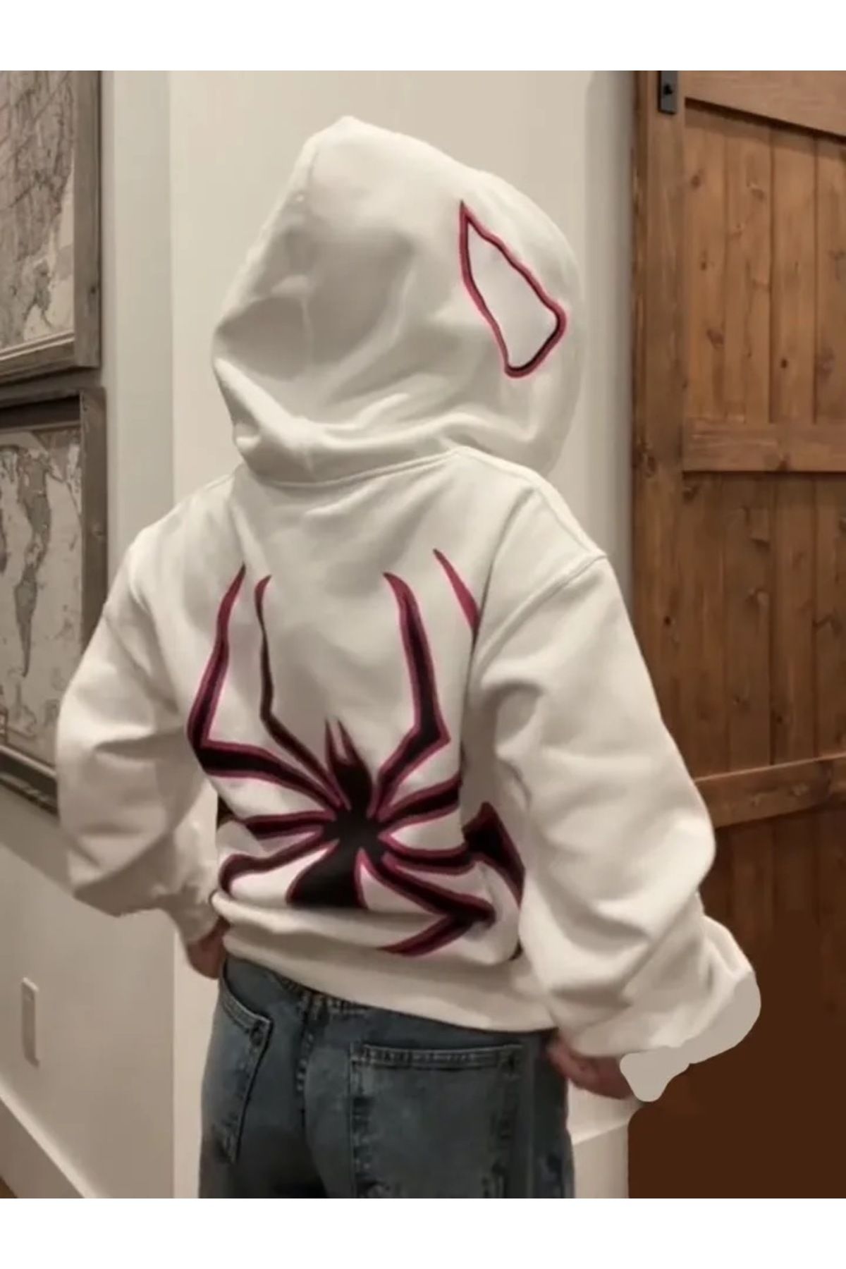 Köstebek Ofis Spider Sırt Baskılı Kalın Kumaş Fermuarlı (UNİSEX) Kapüşonlu Sweatshirt