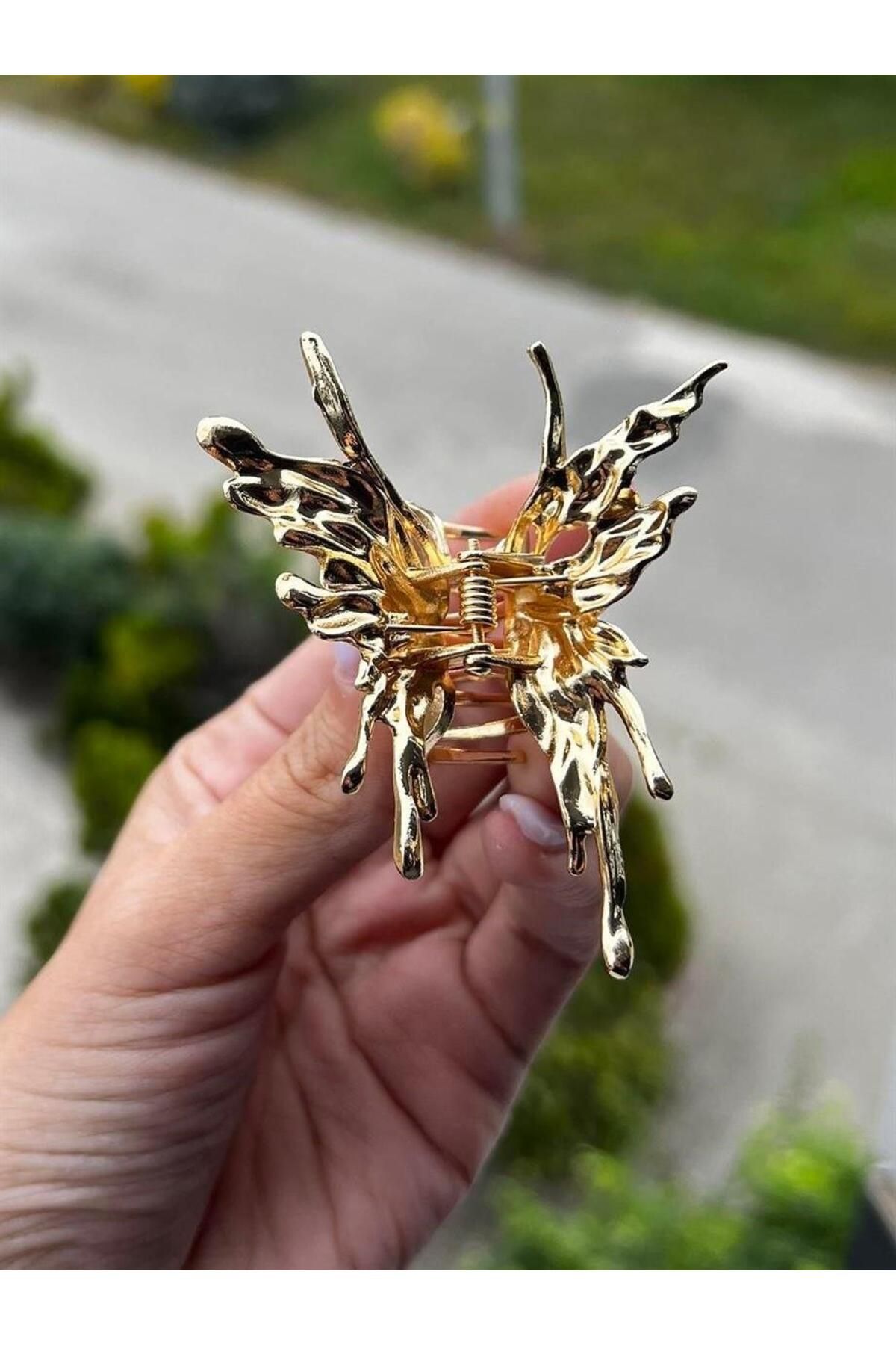 Planet Butik Y2K Metal Butterfly Küçük Toka Gold