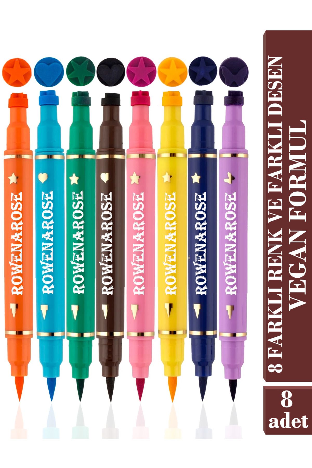 ROWENAROSE 8 Renkli Çift Taraflı Neon Pen Eyeliner Seti