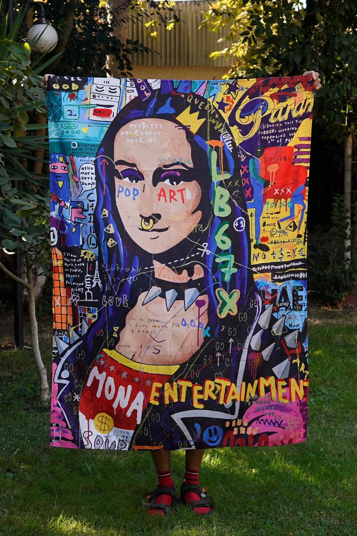 Kozmidelic Pop Art Mona Lisa Duvar Örtüsü Art Kadife Duvar Halısı Tapestry