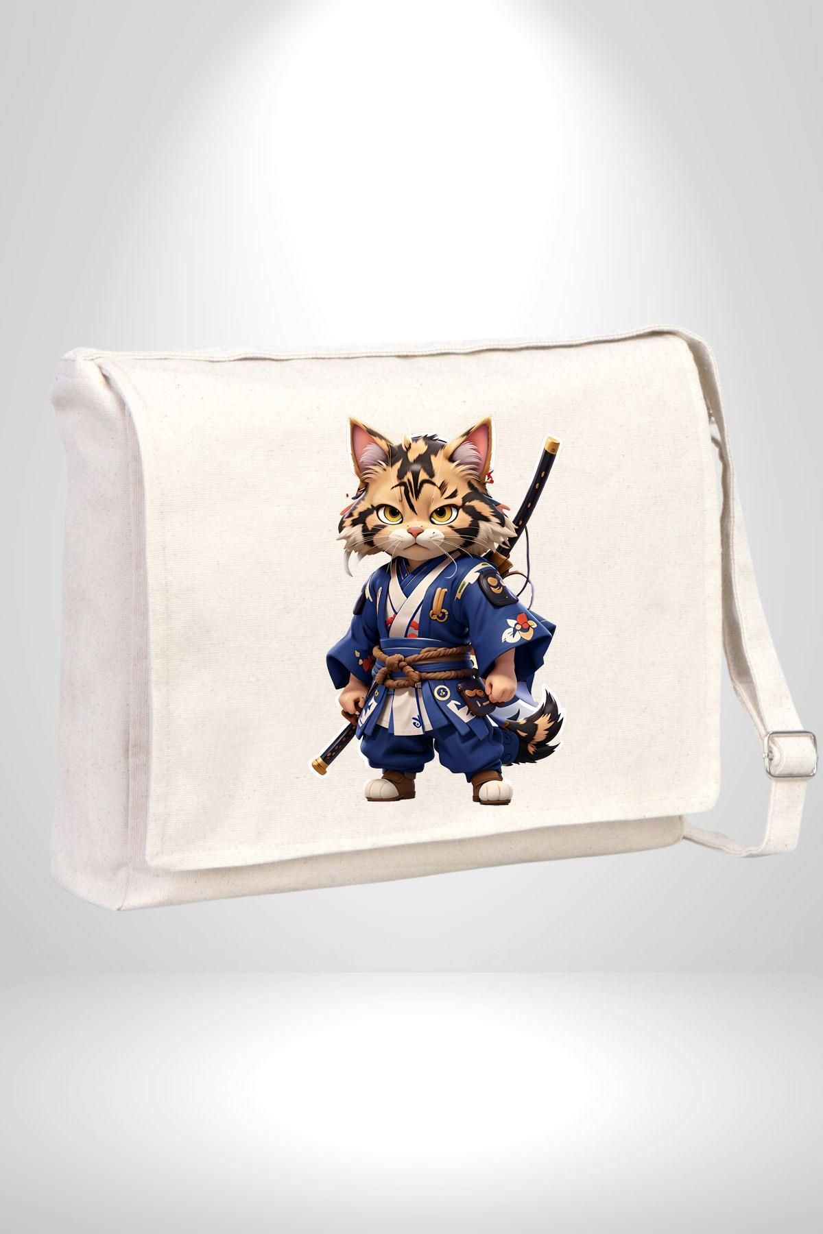 neopolis Asyalı Kedi Samuray Savaşcı Kadın Erkek Çocuk Kanvas Postacı Çanta