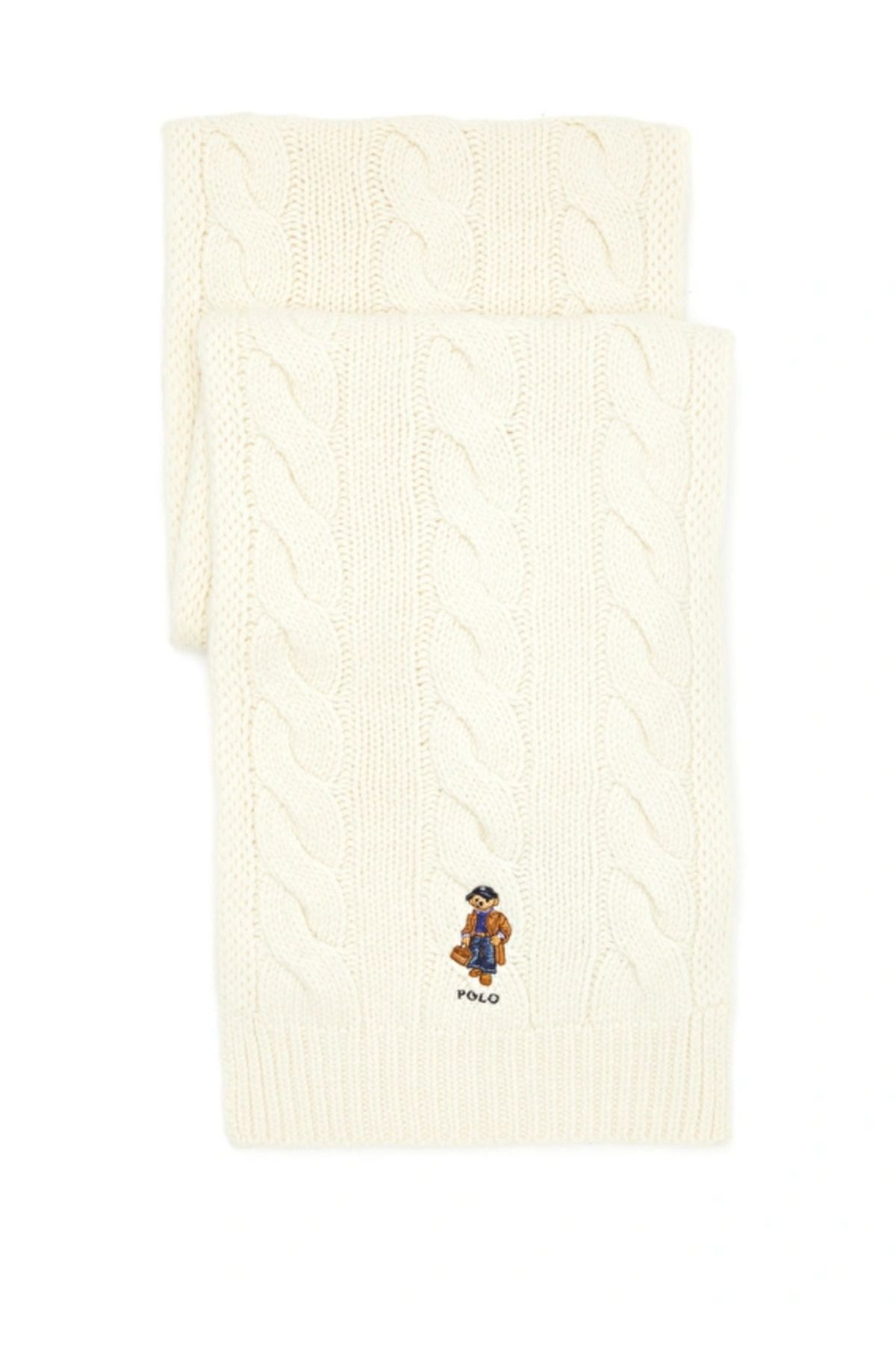 Ralph Lauren Bear Cable-Knit Wool-Blend Scarf