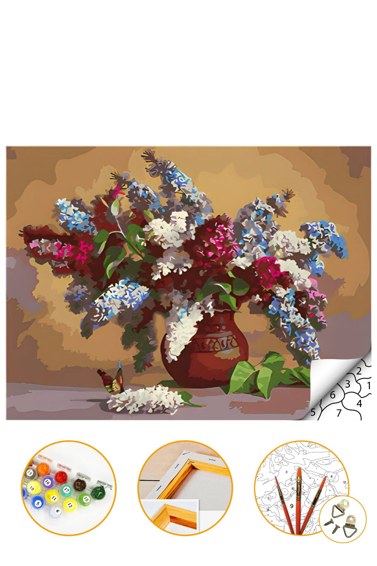 Talehobby Vazo Çiçek - Sayılarla Boyama Seti Kasnağa Gerili 40x50cm Boyalar ve Fırçalar Dahil