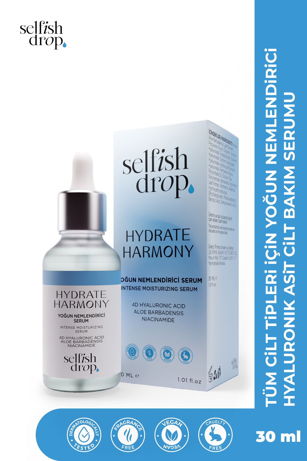 Selfish Drop Hydrate Harmony 4d Hyaluronik Asit Gençleştirici, Ve Nemlendirici Serum 30 ml