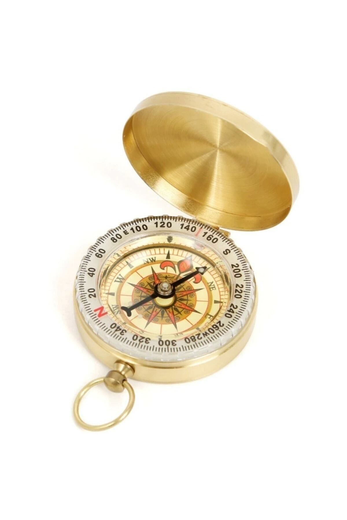 Compass Yuvarlak Sarı Metal Kasa Su Geçirmez Fosforlu Dayanıklı Pusula (5cmx1.6cm)