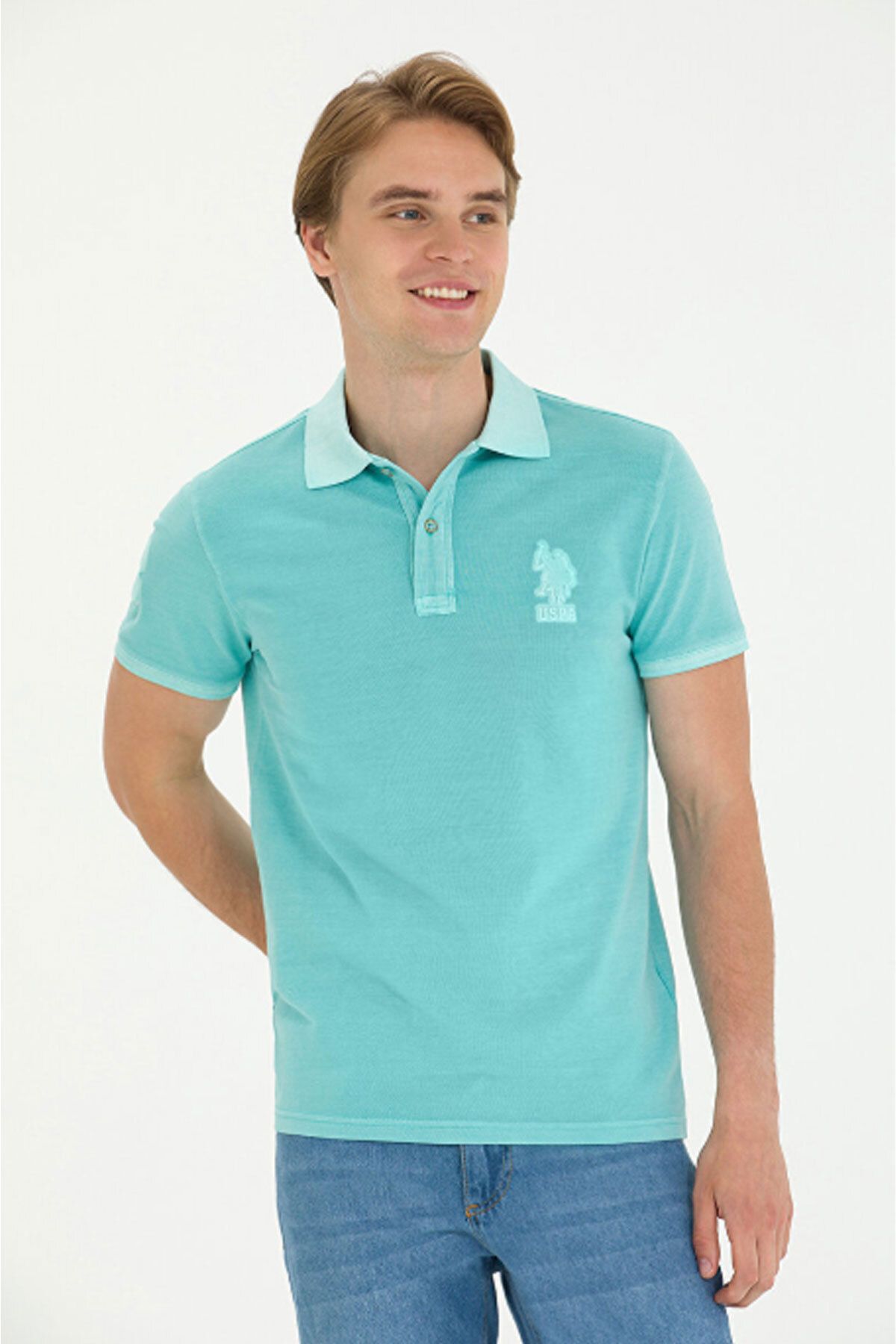 U.S. Polo Assn. U.S.POLO SLİM FİT 1573851 K.KOL YIKAMALI T-SHIRT - U.S. POLO - ST06596-MİNT YEŞİLİ-M