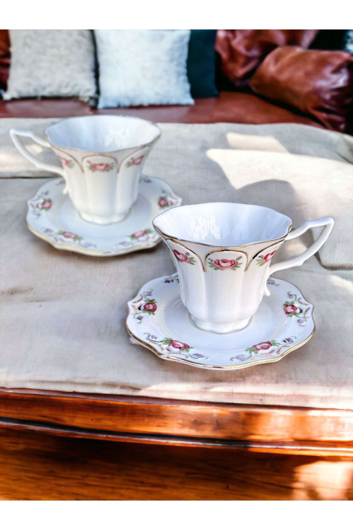 NADY STUDIO Vinci 2li set Vintage Elyapımı Handmade Tasarım Çay Fincanı Kahve Kupa Altın işlemeli