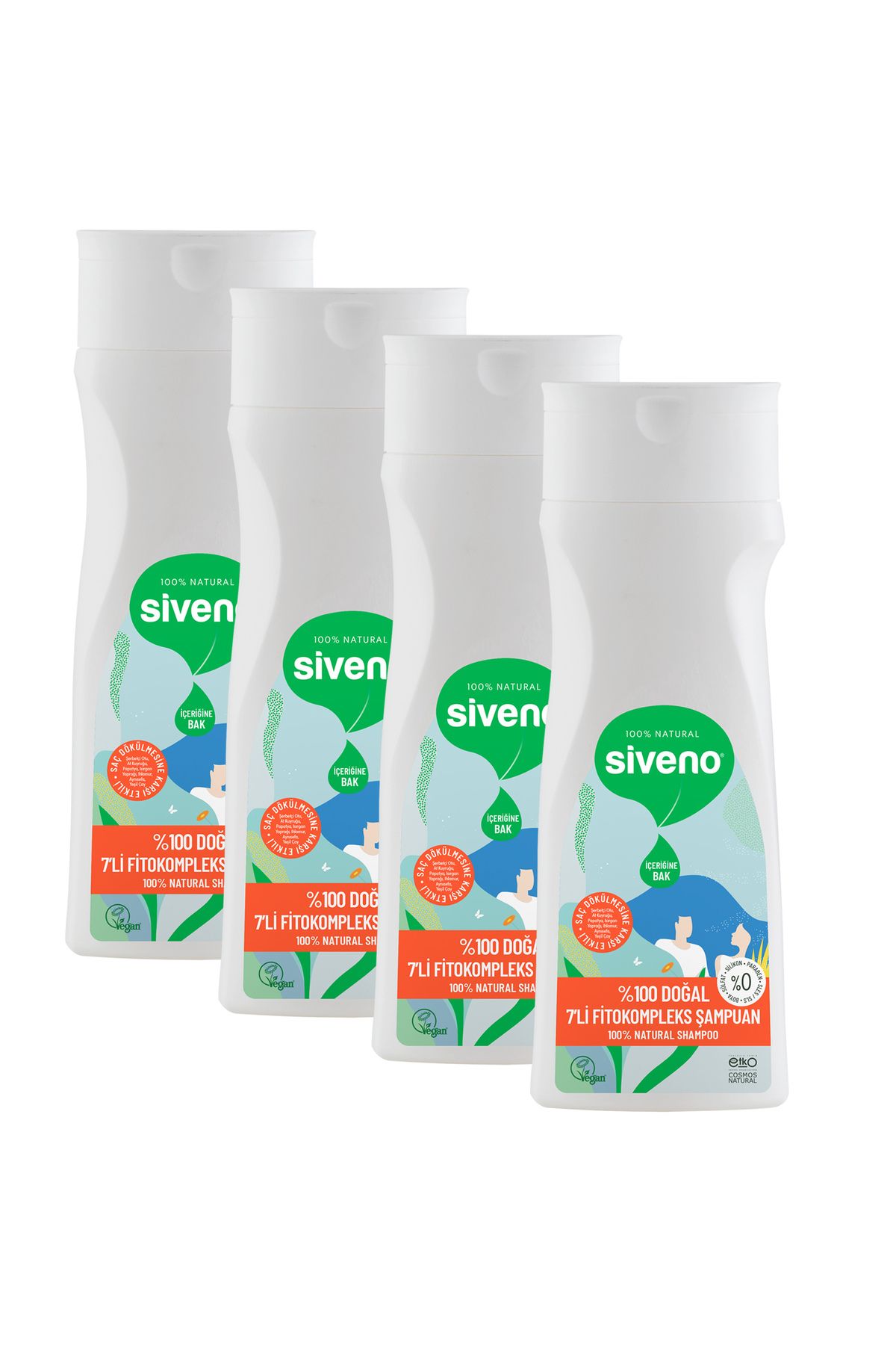 Siveno %100 Doğal Fitokompleks Şampuan 7 Bitki Yoğun Dökülme Karşıtı Dolgunlaştırıcı 300 ml X 4 Adet