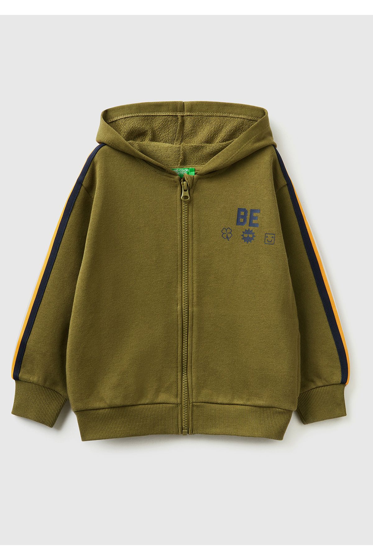 United Colors of Benetton Erkek Çocuk Haki Grafik Baskılı Sweatshirt