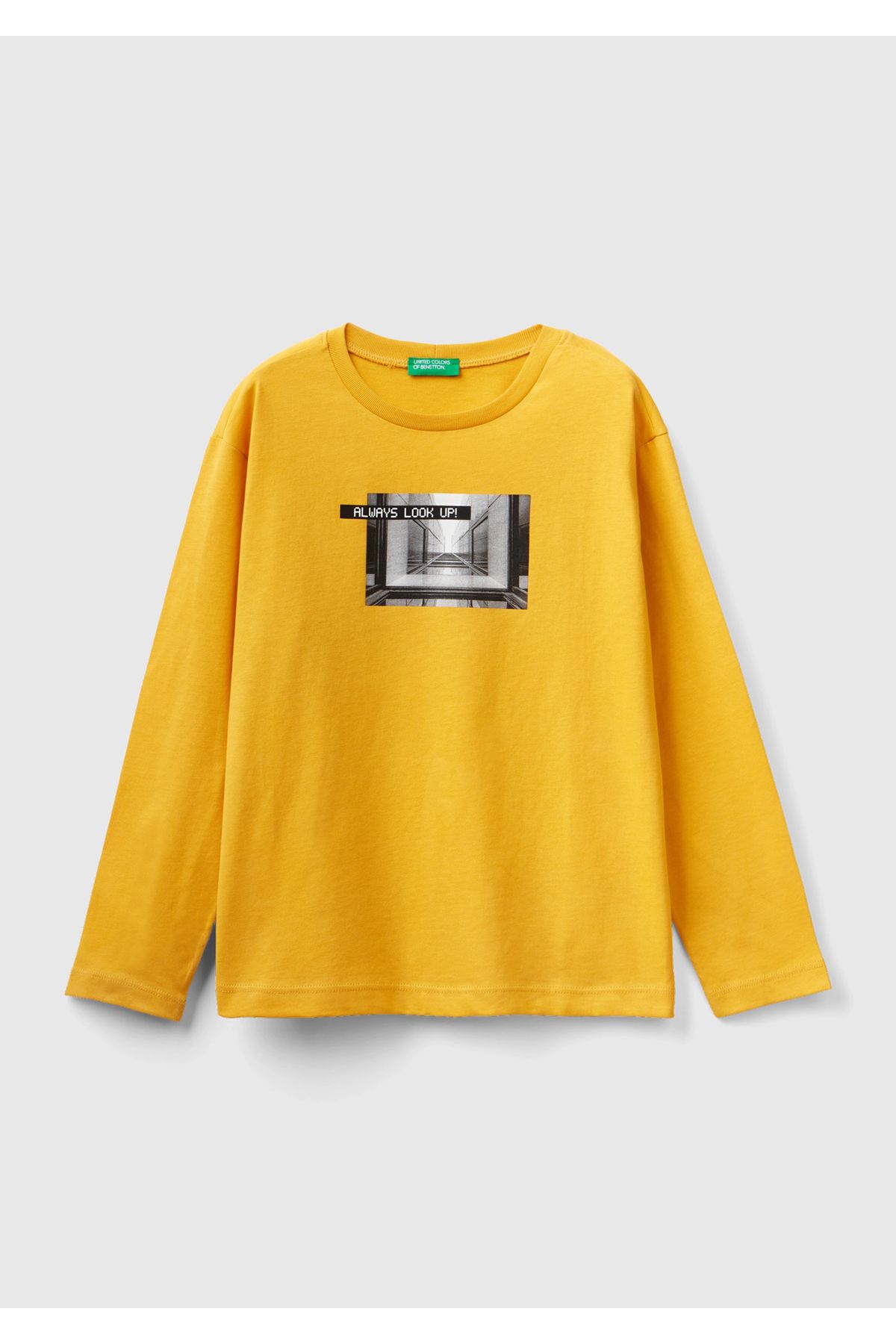 United Colors of Benetton Erkek Çocuk Hardal Sarı Baskılı T-Shirt