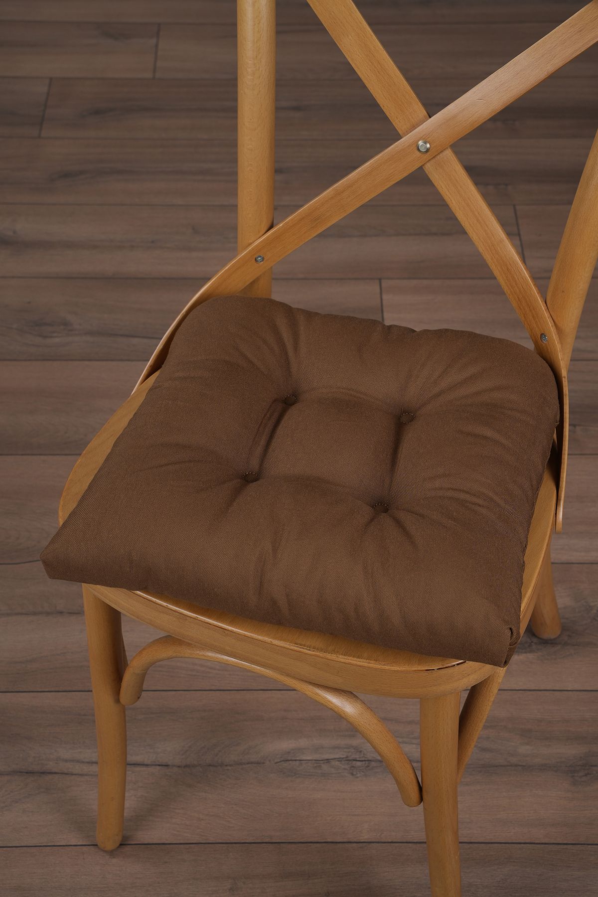 ALTINPAMUK Gold Pofidik Kahve Sandalye Minderi Özel Dikişli Bağcıklı 40x40cm