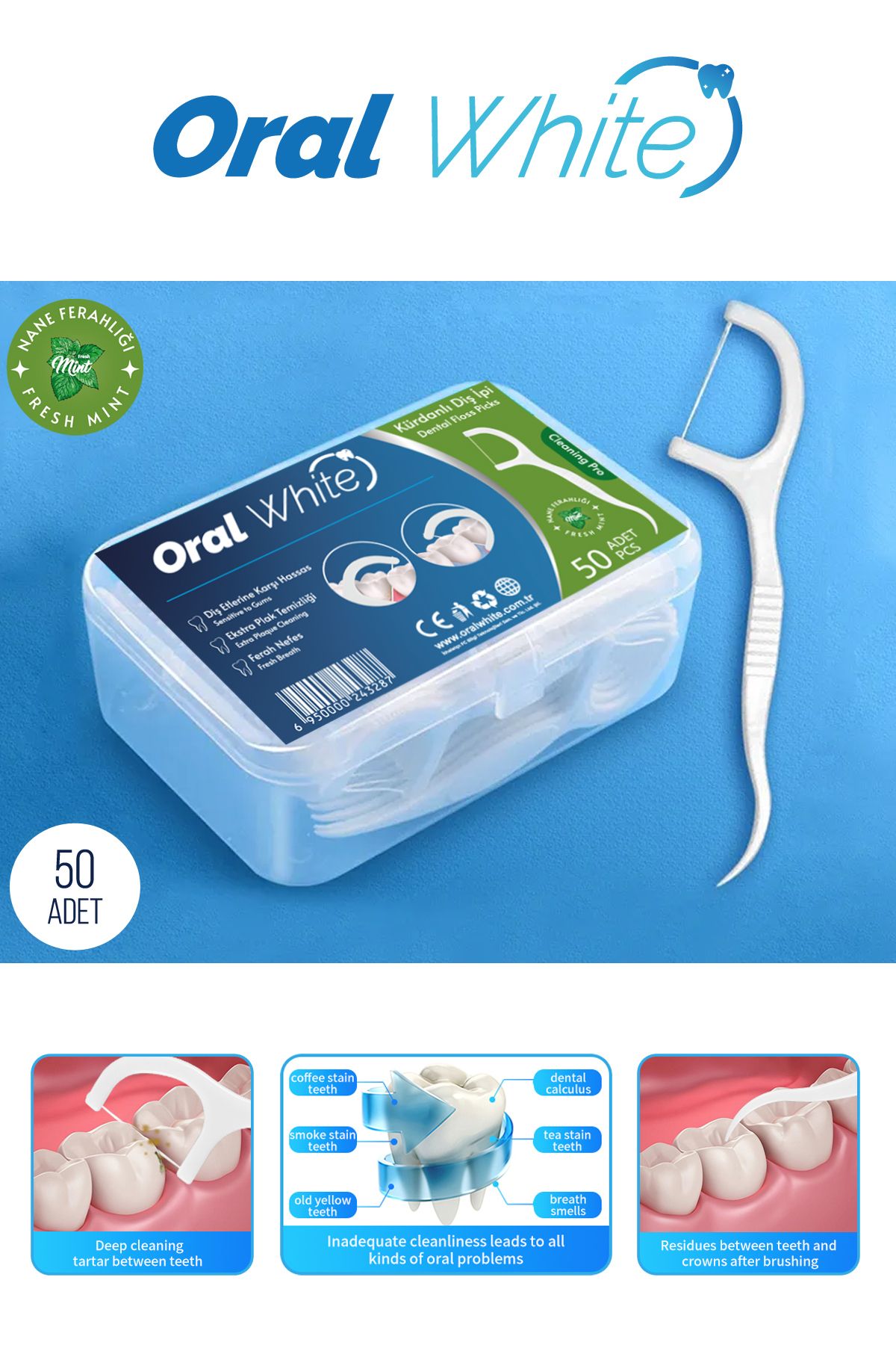 Oral White Cleaning Pro Diş İpi Naneli