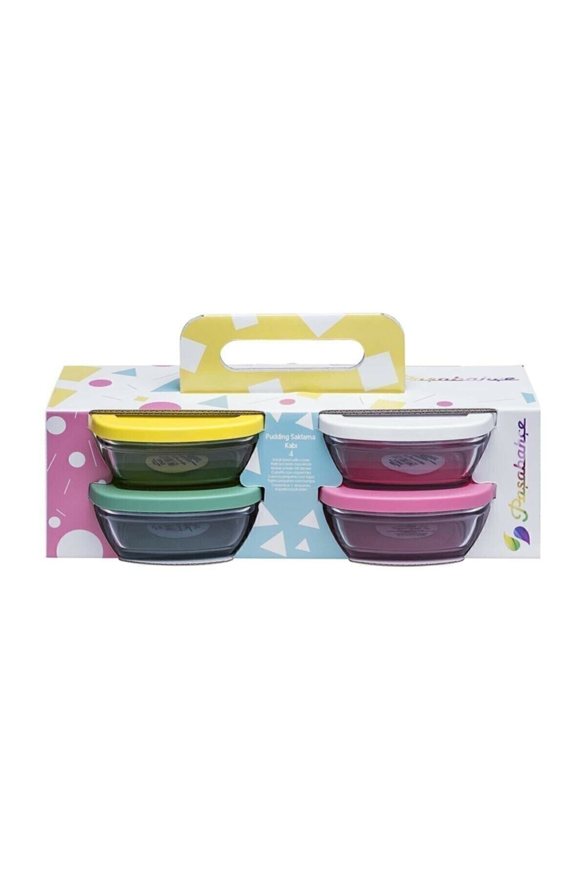 Paşabahçe Saklama Pudding Kabı Renkli Plastik Kapak 4'lü Fma07093