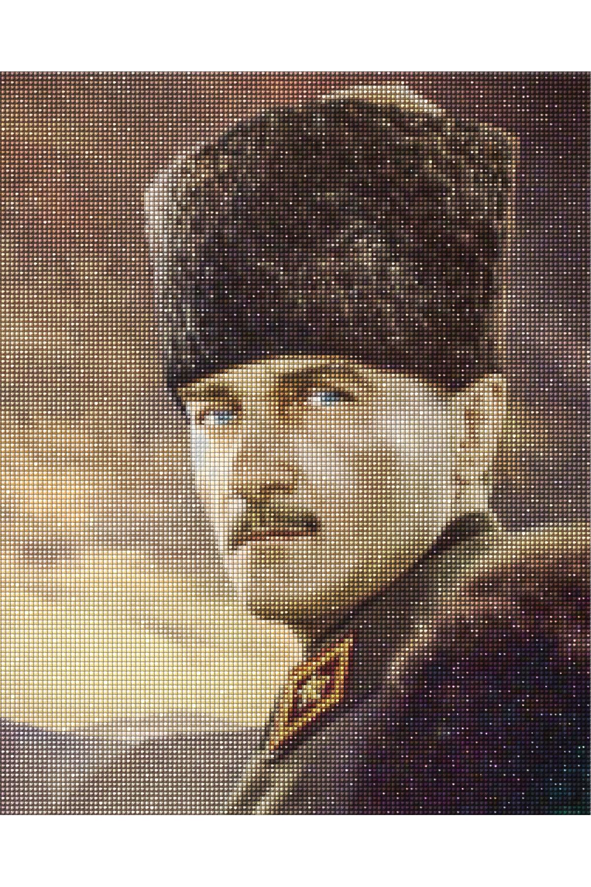 MAXİ Atatürk Portre - Diamond Painting, Elmaslı Goblen, Mozaik Tablo, Elmas, Boncuk, Taş Işleme 40 X 50cm
