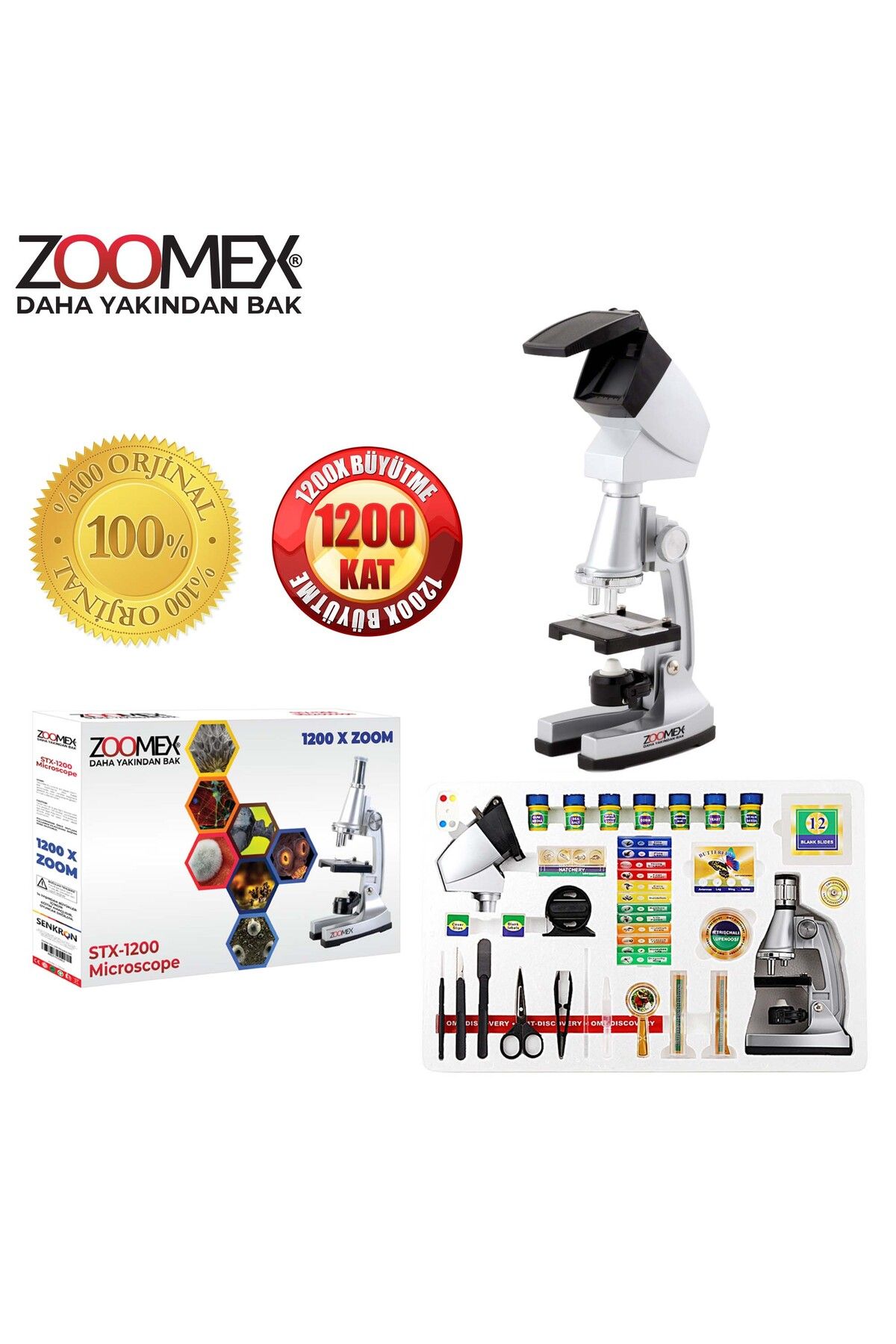 Zoomex Stx-1200 Mikroskop Set 1200 Kat Büyütme - Eğitici Ve Öğretici - Geleceğin Bilim İnsanı Olun