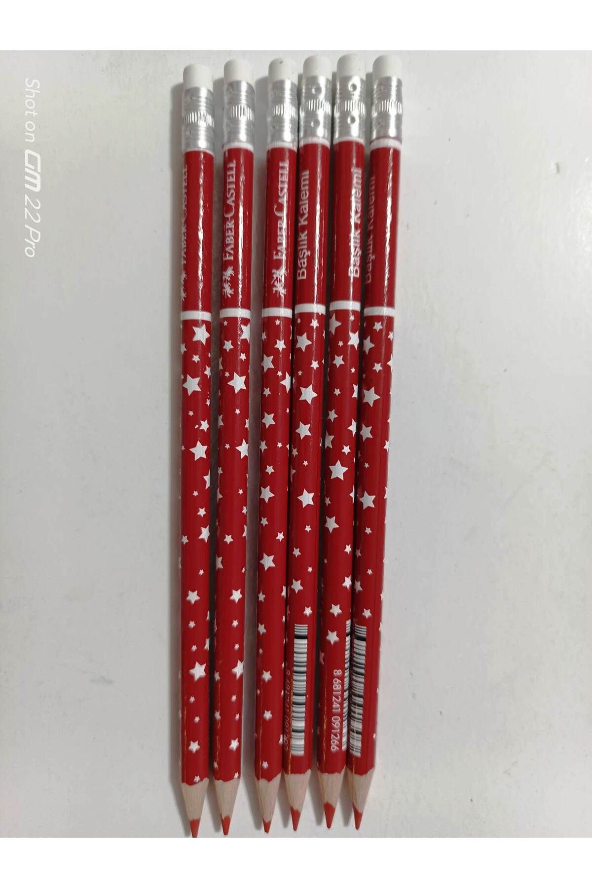 Faber Castell kırmızı kurşun kalem silgili yıldız desenli (6adet)