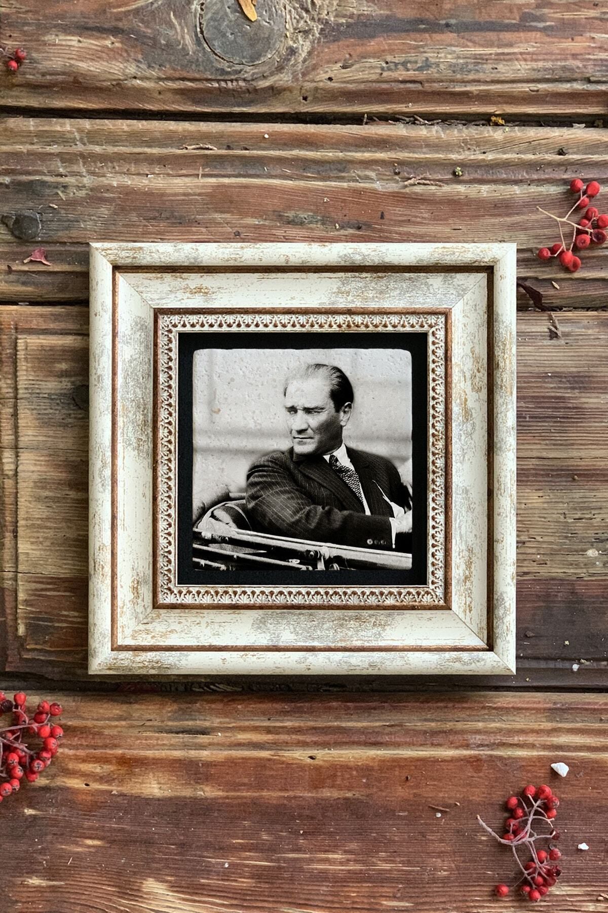 Oscar Stone Decor Çerçeveli Taş Duvar Dekoru Tablo 20cm x 20cm Atatürk Fotoğrafı