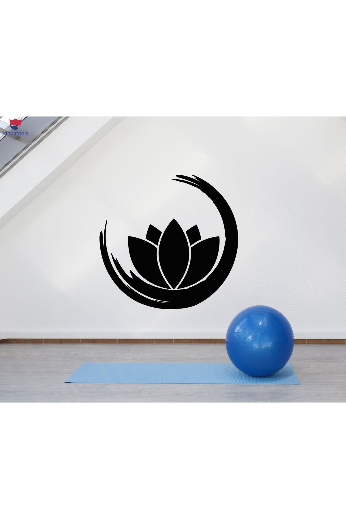 Modatools Oturma Odası Yatak Odası Duvar Sticker Zen Enso Om Lotus Çiçeği Tomurcuk Sembolü Yoga Odası Çıkartma