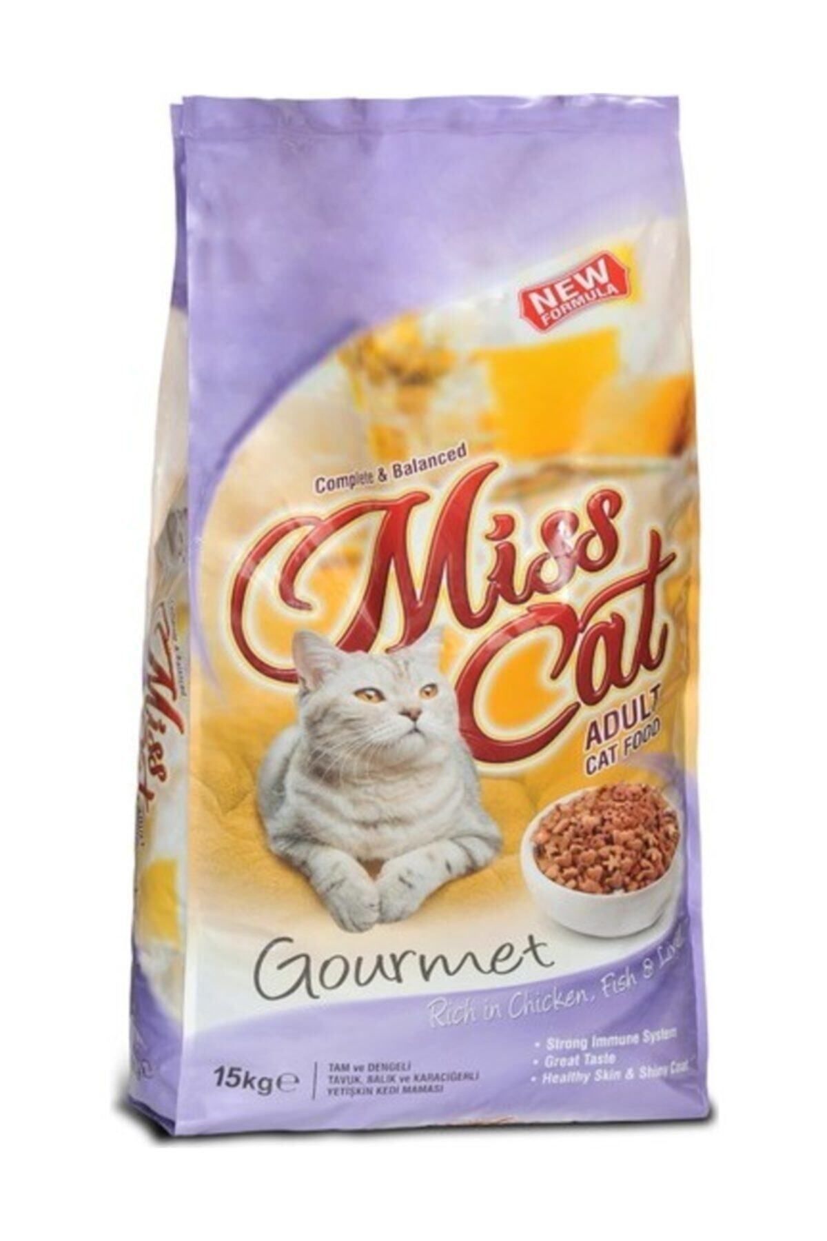 Misket Miss Cat Gurme Renkli Tavuklu, Balıklı, Ciğerli Yetişkin Kedi Maması 15 Kg