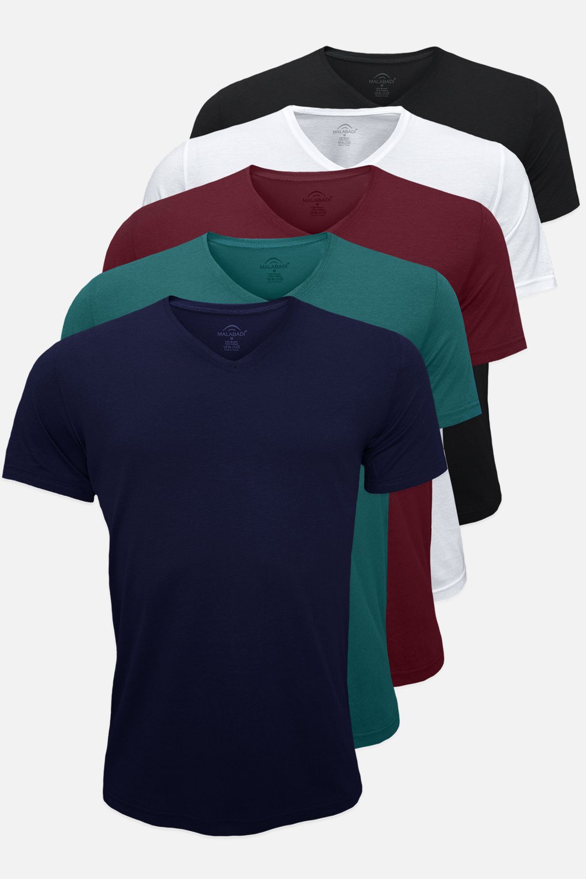 Malabadi Yaz Serinliği Erkek Çok Renkli Basic V Yaka Ince Modal Kumaş 5 Li Tişört Paketi 5m085