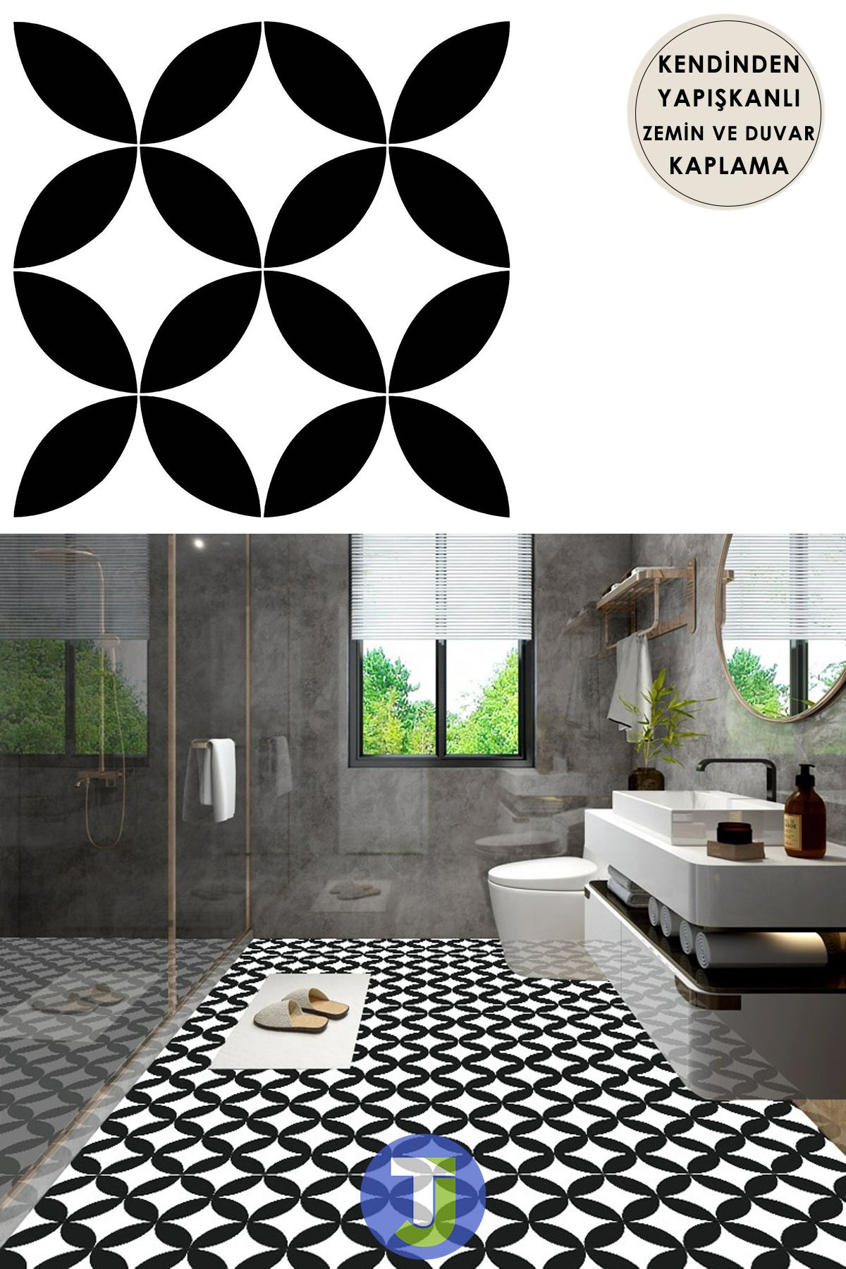 Technojet 1adet Kendinden Yapışkanlı Modern Tasarımlı Mutfak Banyo Zemin Duvar Kaplama Pvc 30cm×30cm
