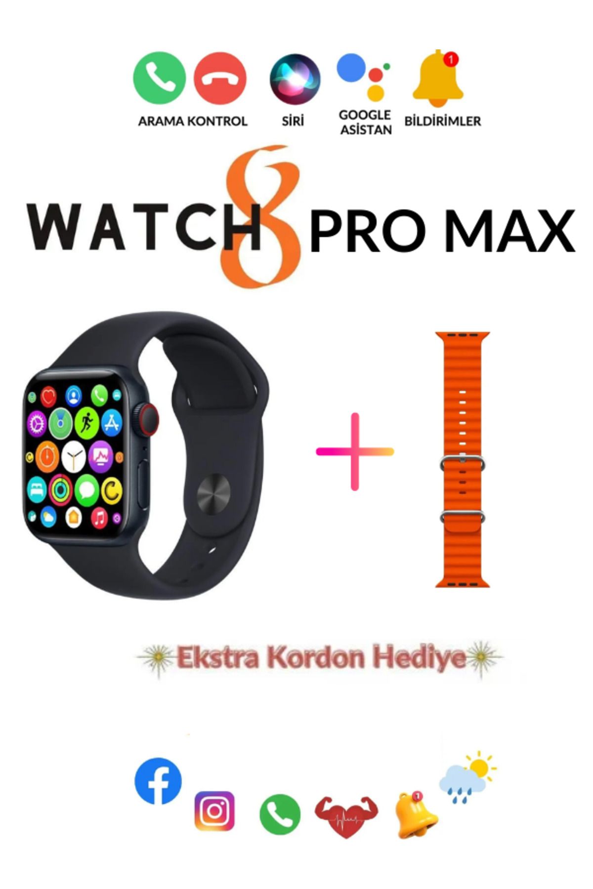 Teknoloji Gelsin Smart watch 8 Pro Max Akıllı Saat Bütün Telefonlar ile Uyumlu Türkçe Menü Saatten Konuşma Spor Mod