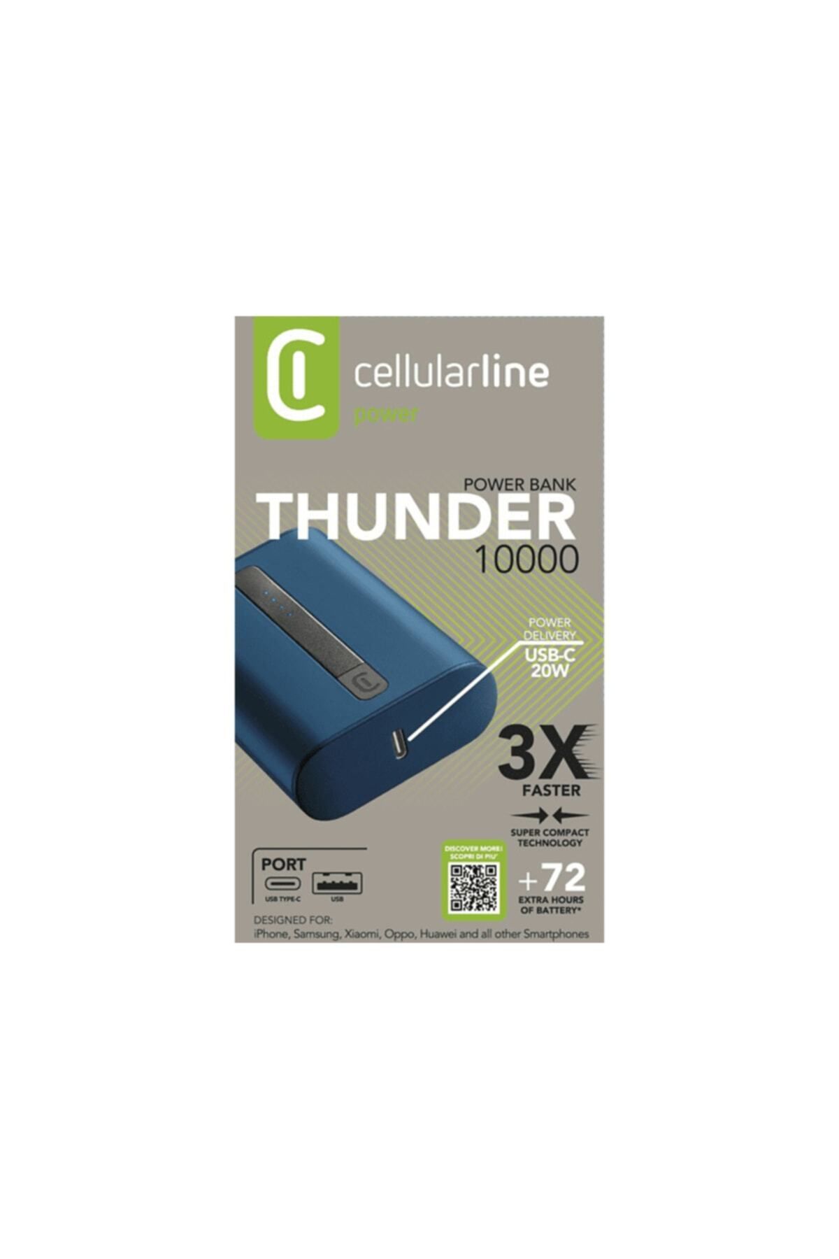 Cellular Line Cellularline Thunder 10.000 Mah Pd Usb-c 20w Taşınabilir Şarj Cihazı Mavi