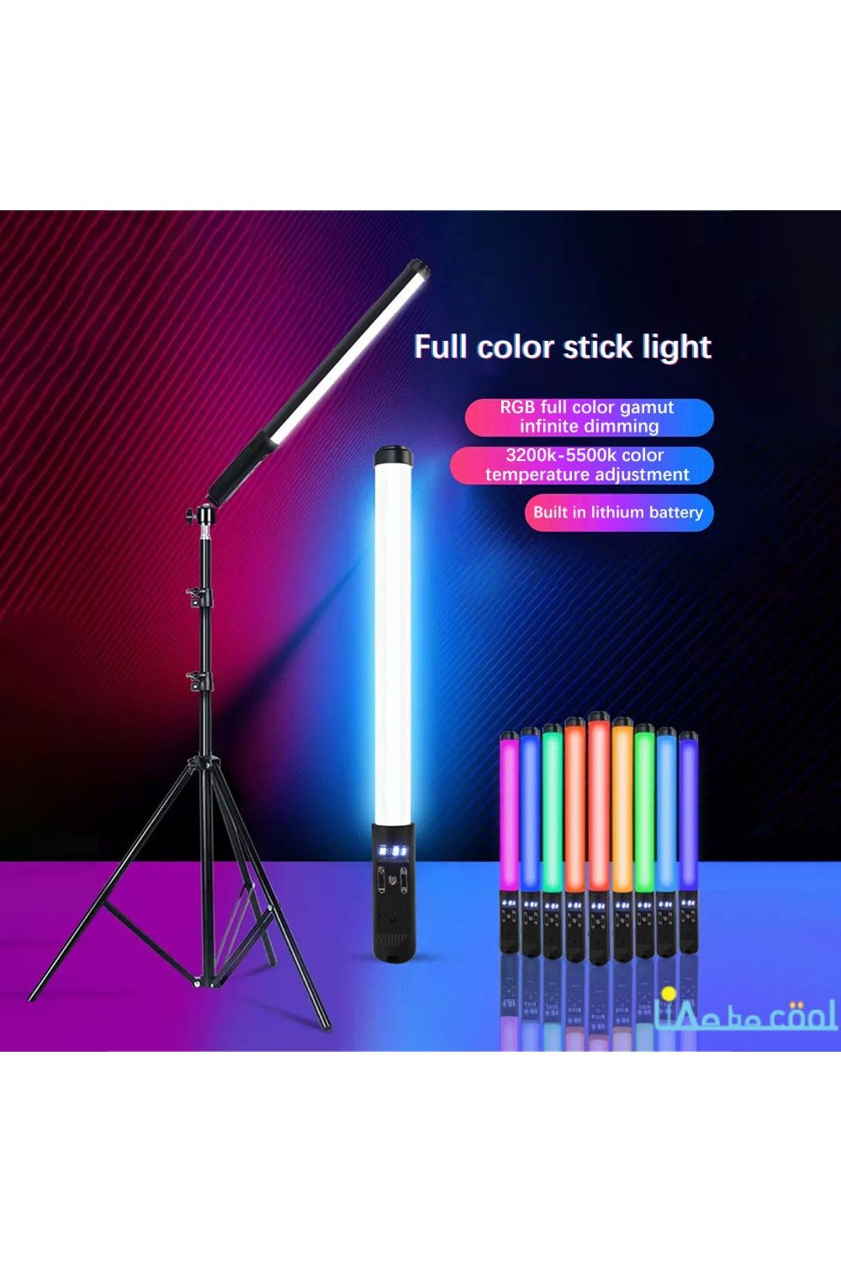 EN SİGA Şarjlı RGB 1 Ad 2+1 mt tripodlu Fotoğrafçılık Işık Çubuğu Aydınlatma Ledi Canlı Video Çekimi Işığı