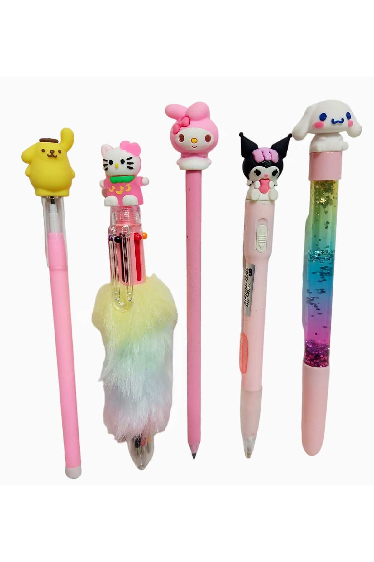 sevgi kırtasiye Süslü Hediyelik Hello Kitty Kurşun Kalemli 5 Li Set Işıklı Kalem Seti Kurşun Kalem Simli Sulu Kalem