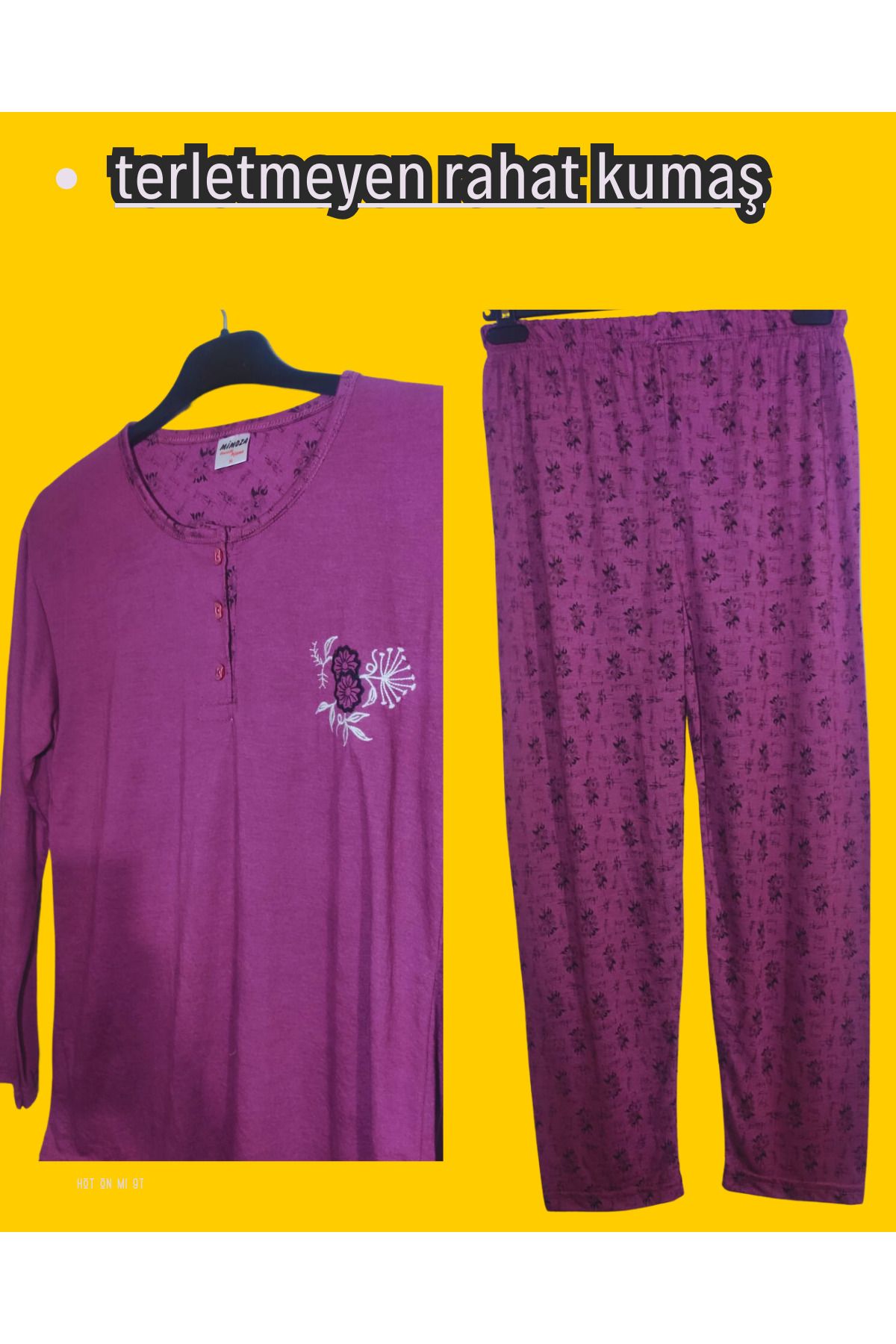 Mimoza %100 Pamuklu Yuvarlak Düğme Yaka Kışlık Kadın Pijama Takımı