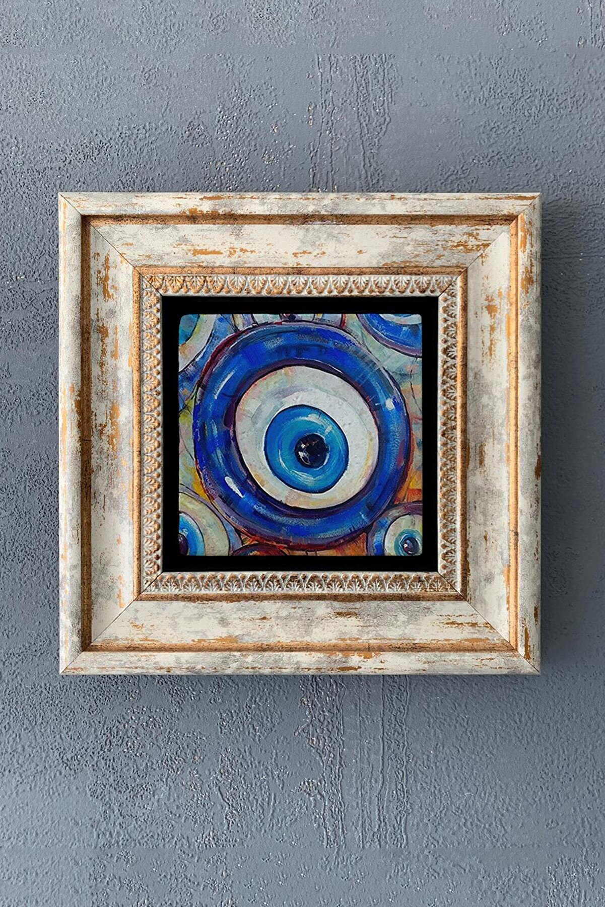 Oscar Stone Decor &Ccedil;er&ccedil;eveli Ta? Duvar Dekoru Tablo 20cm X 20cm Nazar Boncu?u / Evil Eye Bead CDD1-40-1481