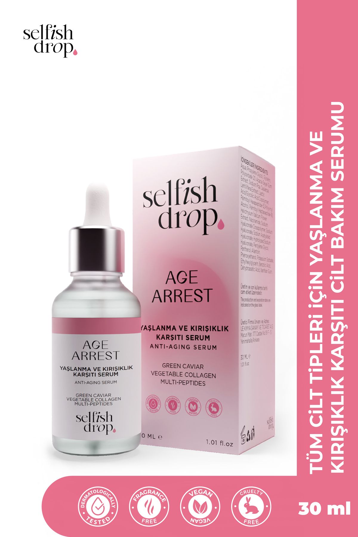 Selfish Drop Tüm Cilt Tipleri Için Age Arrest Anti-aging Kırışıklık Karşıtı Peptid Serum