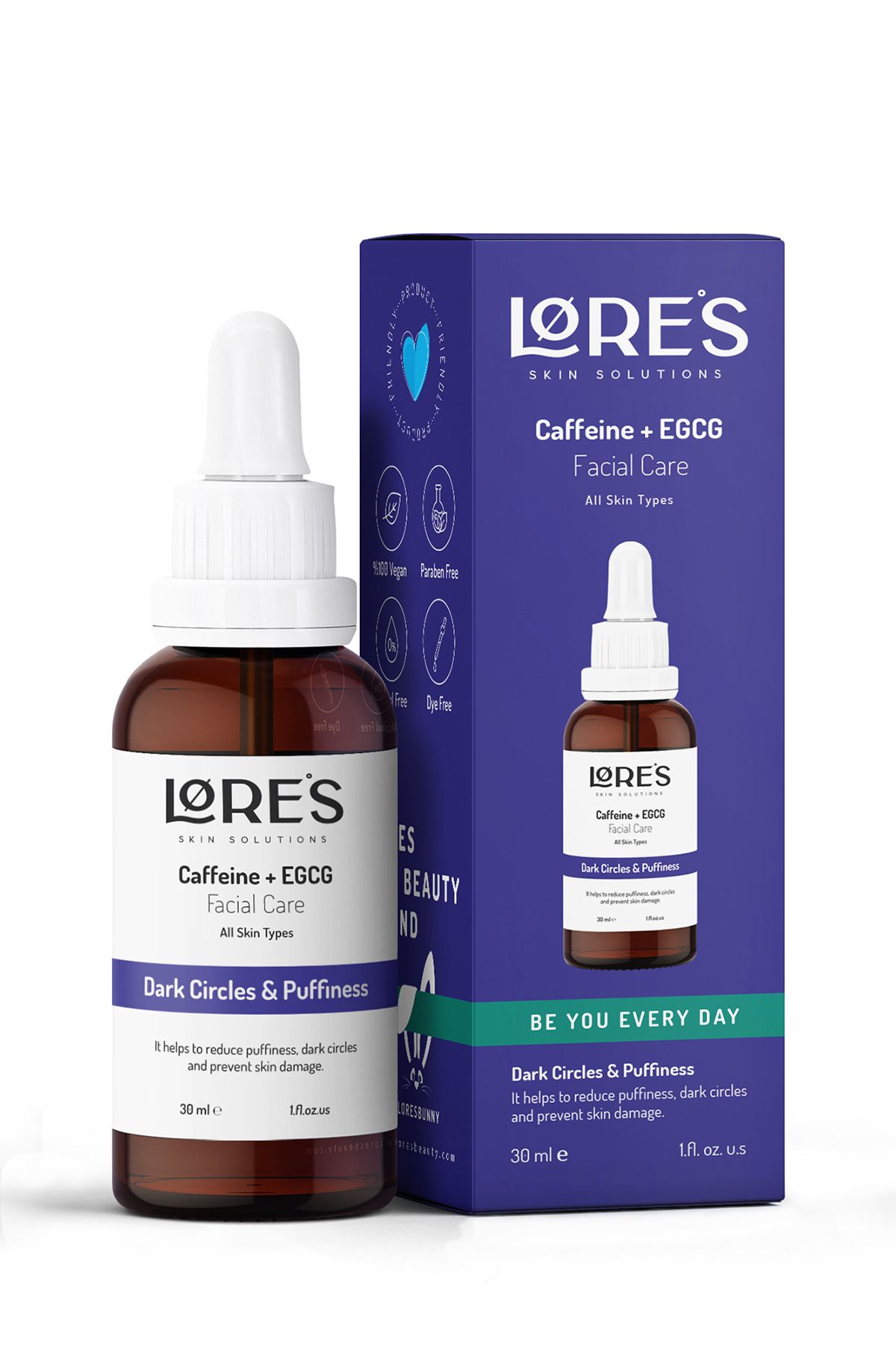 Lores Beauty Göz Altı Morlukları, Şişkinlikleri & Göz Aydınlatıcı Etkili Caffeine Solution 5% Egcg Serum 30ml