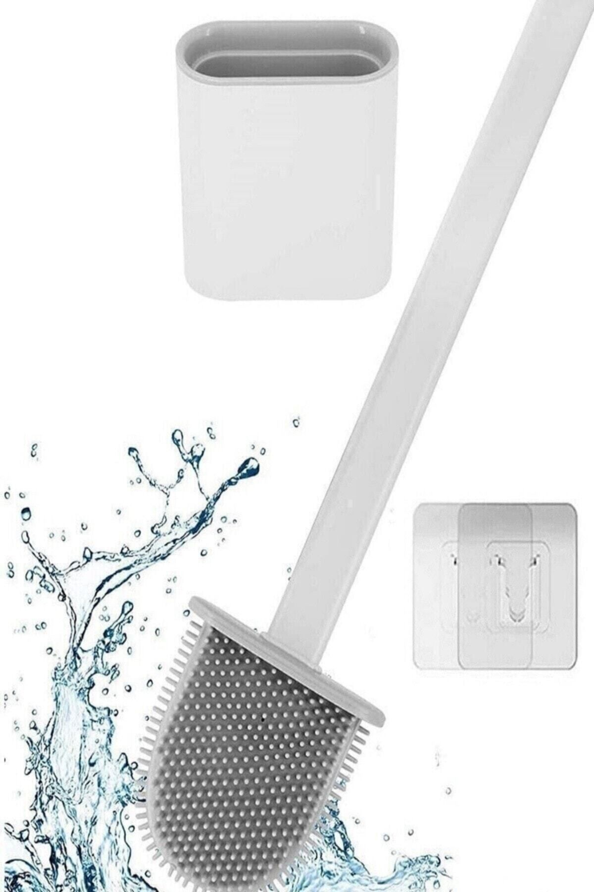 Tilbe Home Beyaz Silikon Klozet Fırçası Banyo Tuvalet Wc Küvet Temizleme Fırçası Duvara Monte Seti