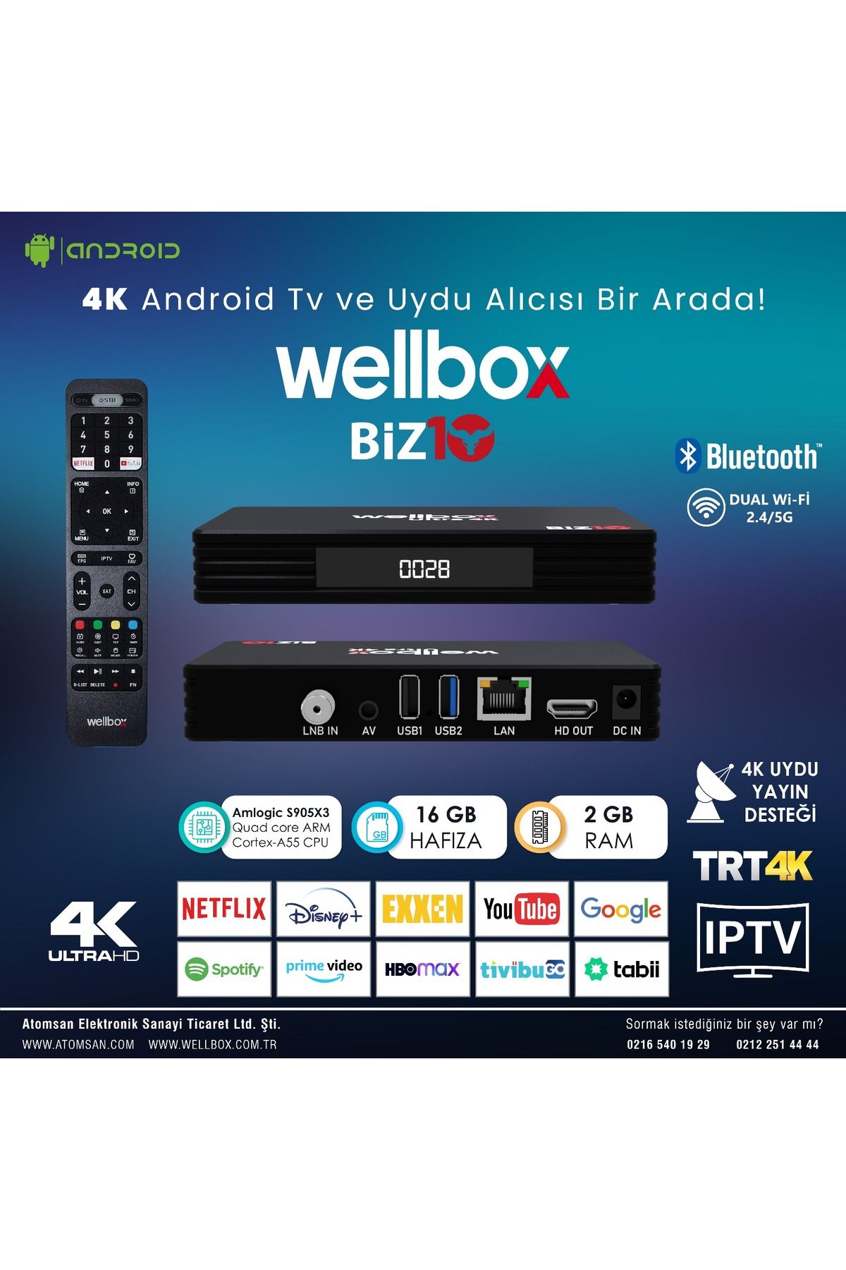 wellbox Android Tv Box Uydu Alıcısı 2gb Ram 16gb Rom Biz-10