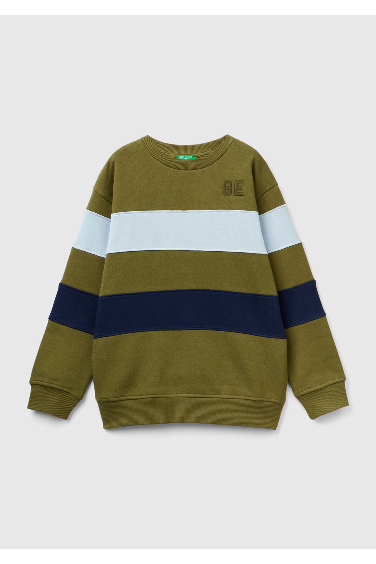 United Colors of Benetton Erkek Çocuk Haki Yatay Şeritli Sweatshirt
