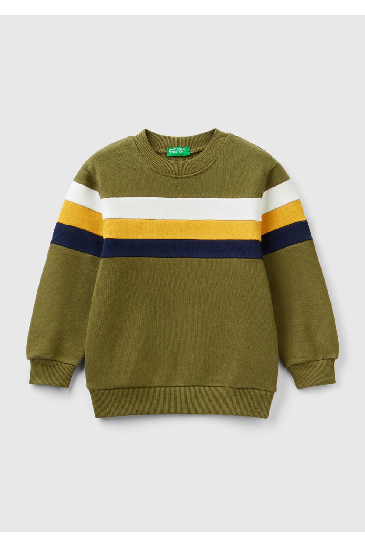 United Colors of Benetton Erkek Çocuk Haki Göğüsünde Yatay Çizgi Detaylı Sweatshirt