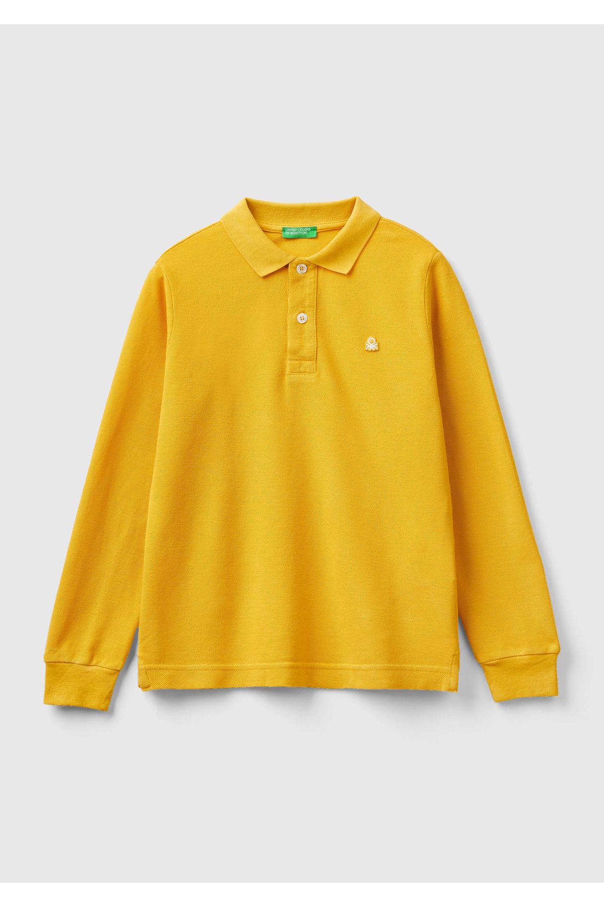 United Colors of Benetton Erkek Çocuk Hardal Sarı Logolu Polo T-Shirt